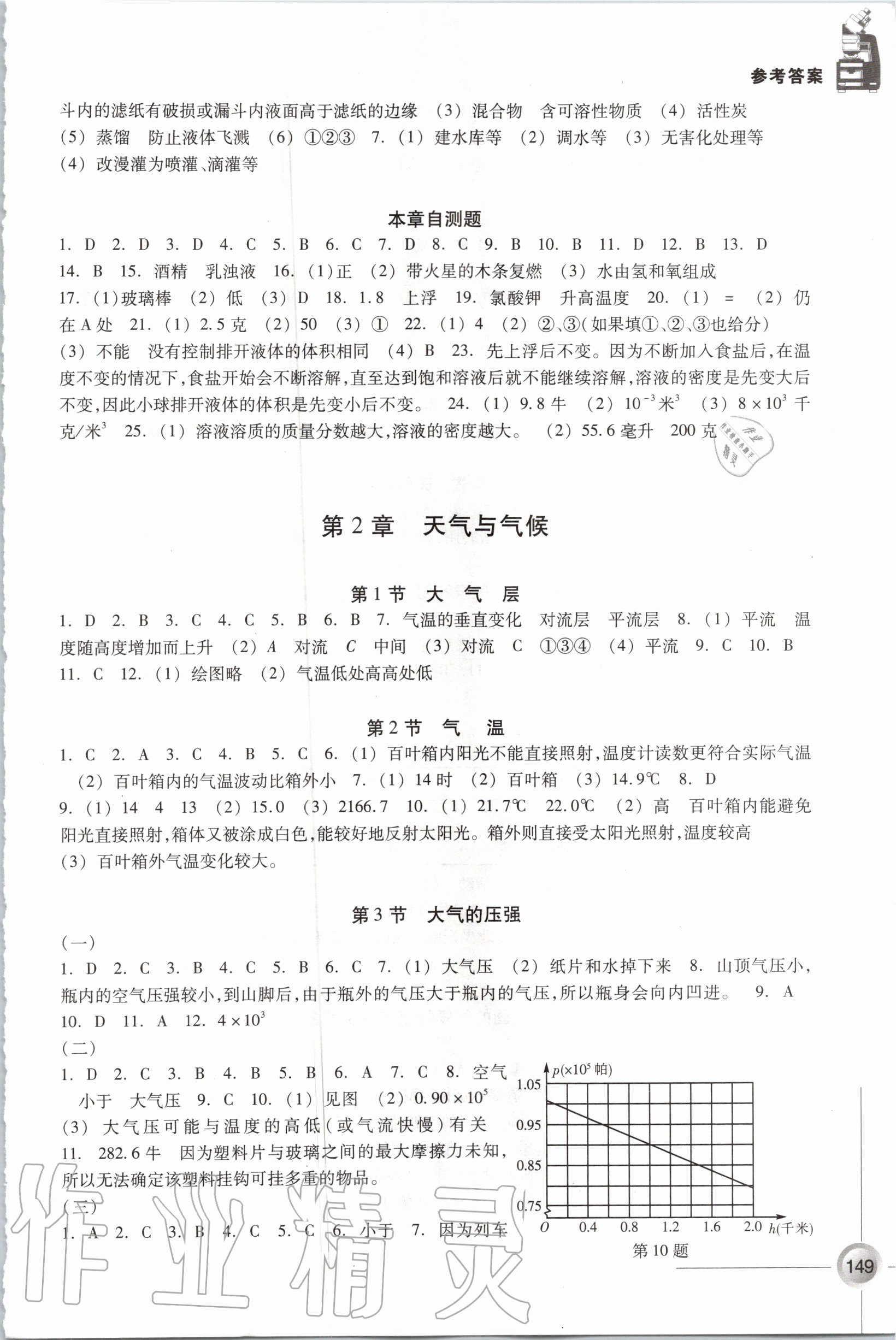 2020年同步练习八年级科学上册浙教版浙江教育出版社 参考答案第3页