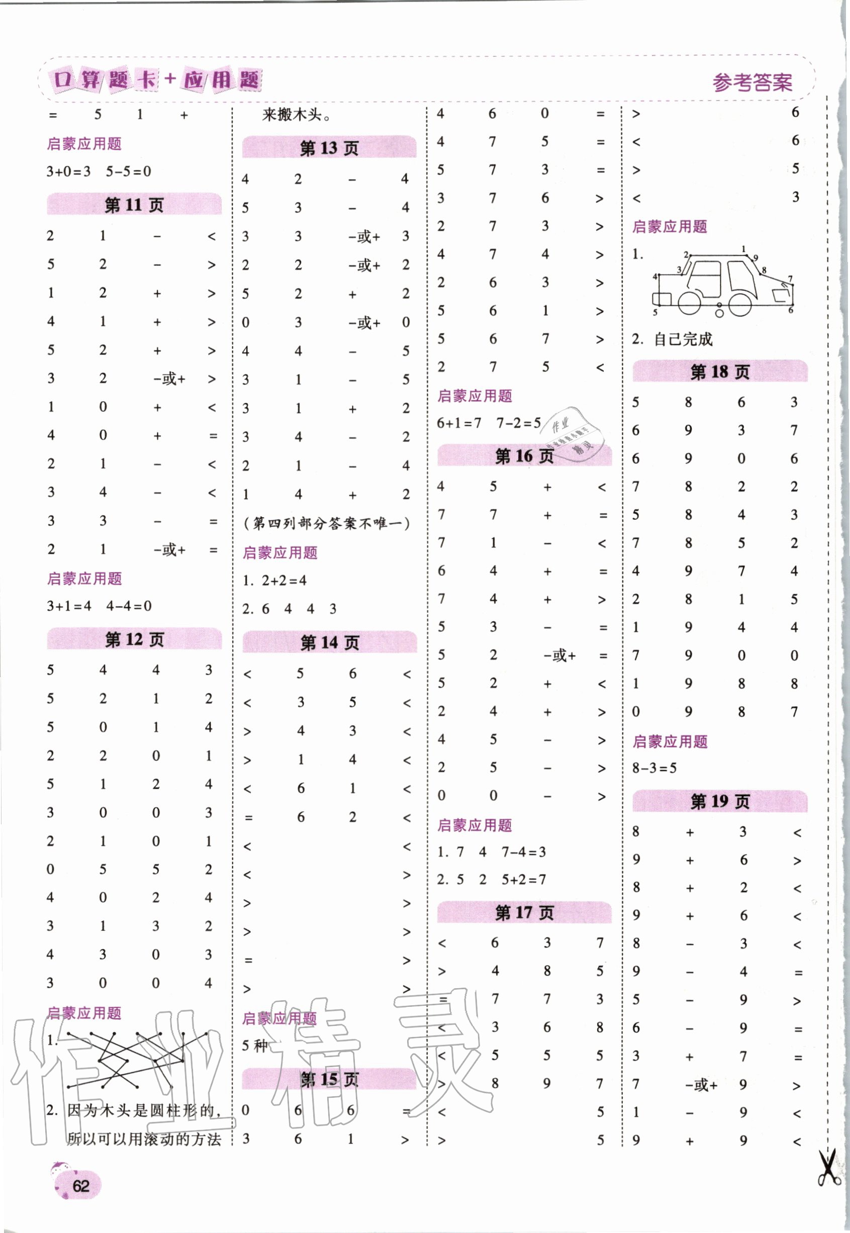 2020年口算题卡加应用题一年级数学上册人教版 第2页