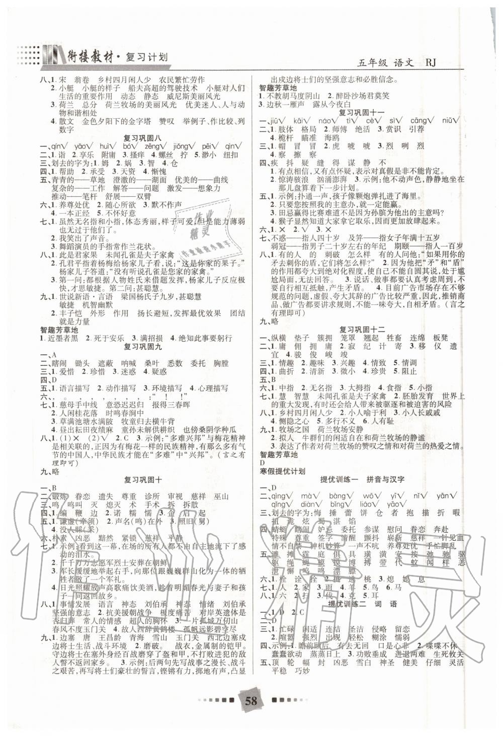 2020年衔接教材复习计划五年级语文人教版伊犁人民出版社 第2页