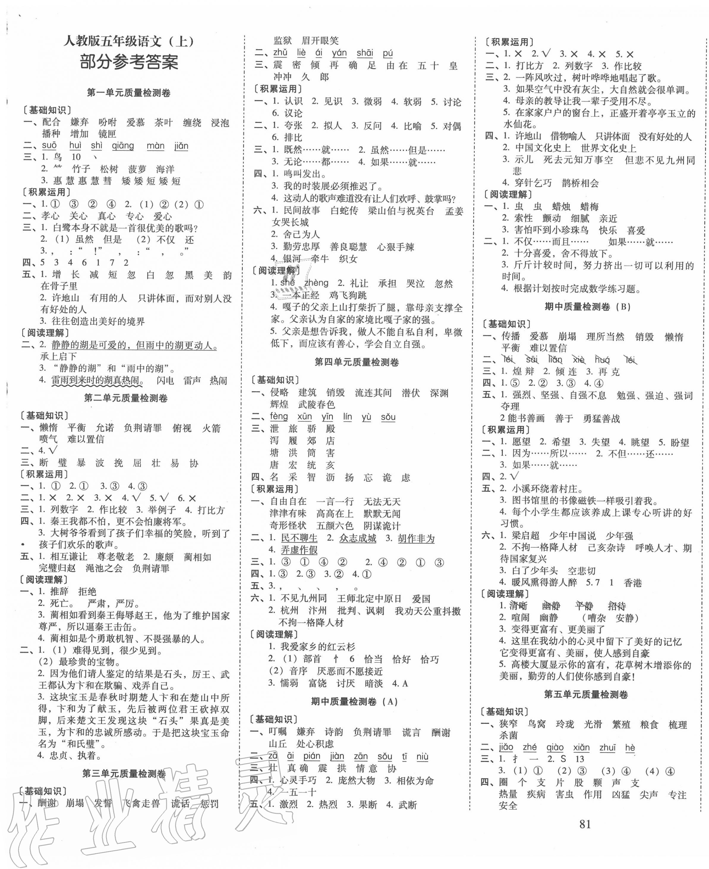 2020年云南师大附小一线名师核心试卷五年级语文上册人教版 第1页