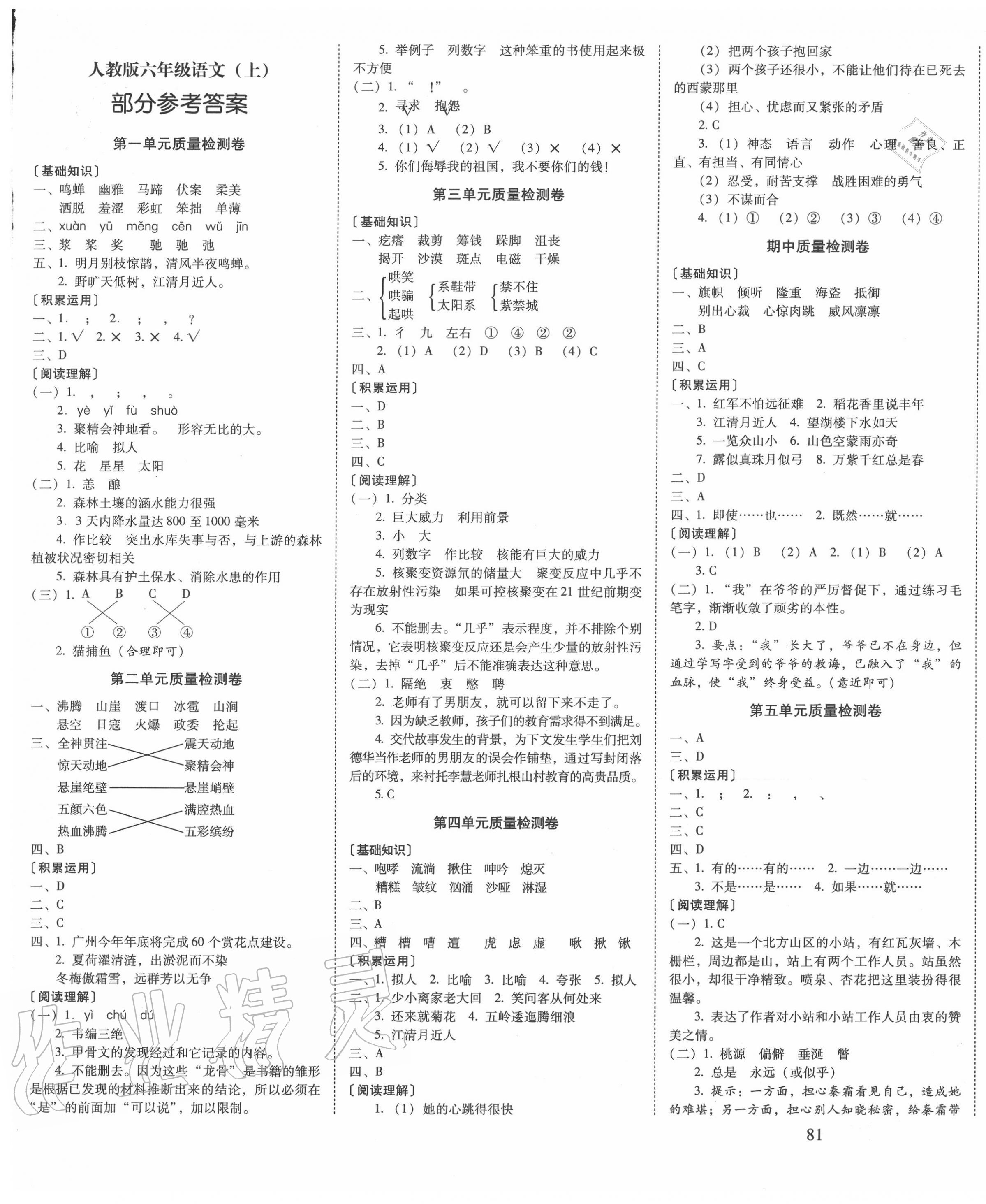 2020年云南師大附小一線名師核心試卷六年級語文上冊人教版 第1頁