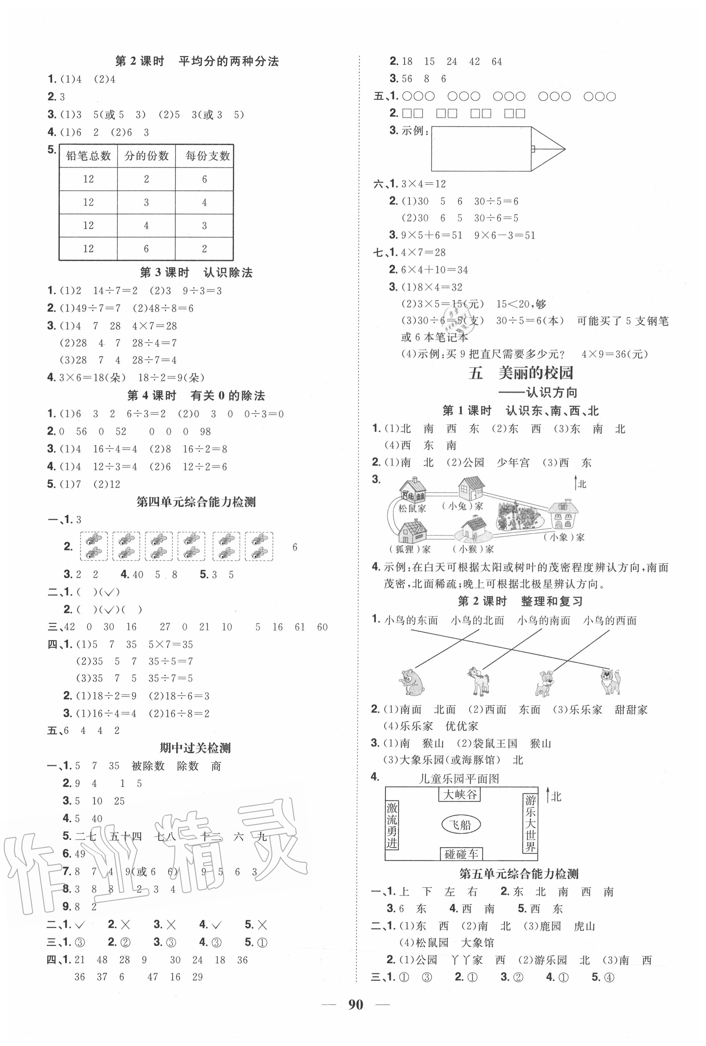 2020年阳光同学课时优化作业二年级数学上册青岛版五四制 参考答案第4页