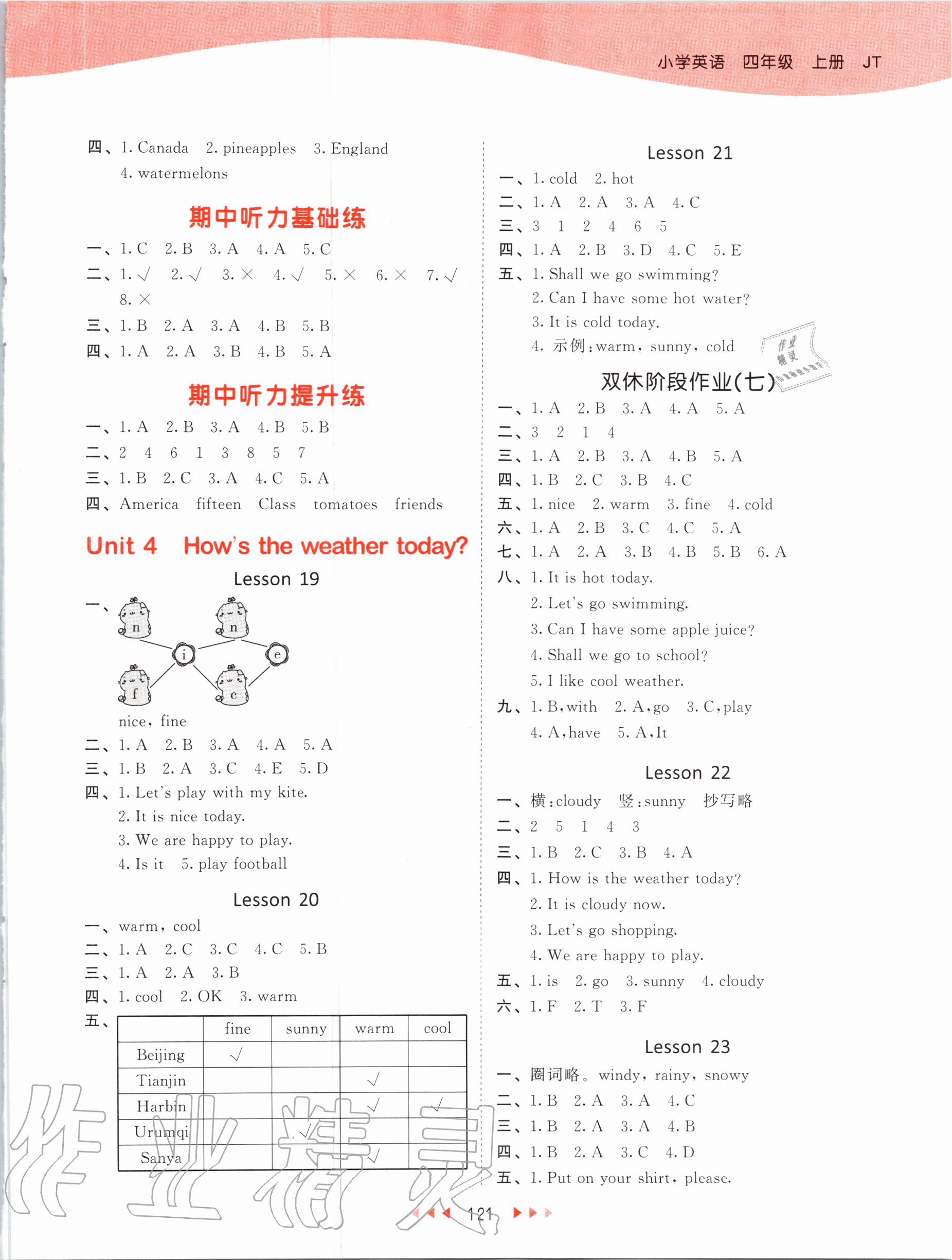 2020年53天天練小學(xué)英語(yǔ)四年級(jí)上冊(cè)人教精通版 參考答案第5頁(yè)