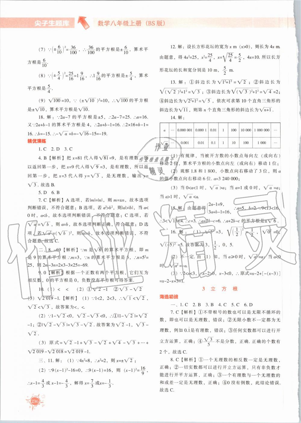 2020年尖子生题库八年级数学上册北师大版 参考答案第9页