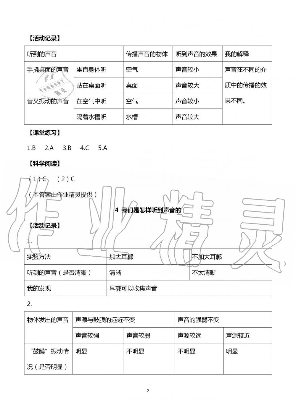 2020年科學(xué)作業(yè)本四年級(jí)上冊(cè)教科版浙江教育出版社 第2頁(yè)