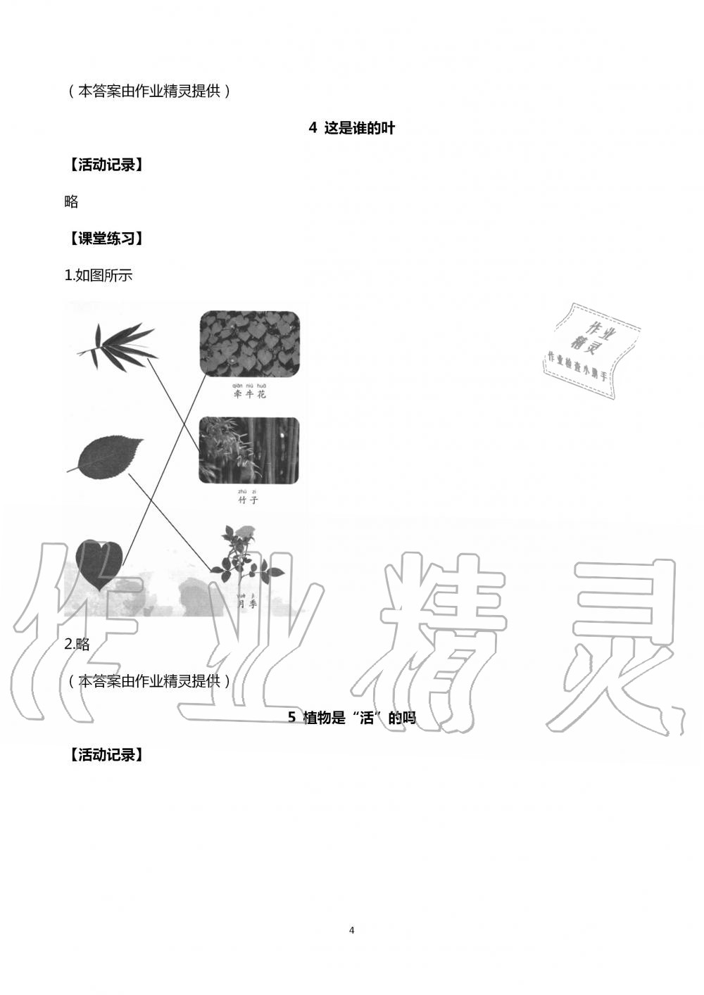 2020年科學(xué)課堂作業(yè)本一年級(jí)上冊(cè)教科版浙江教育出版社 第4頁