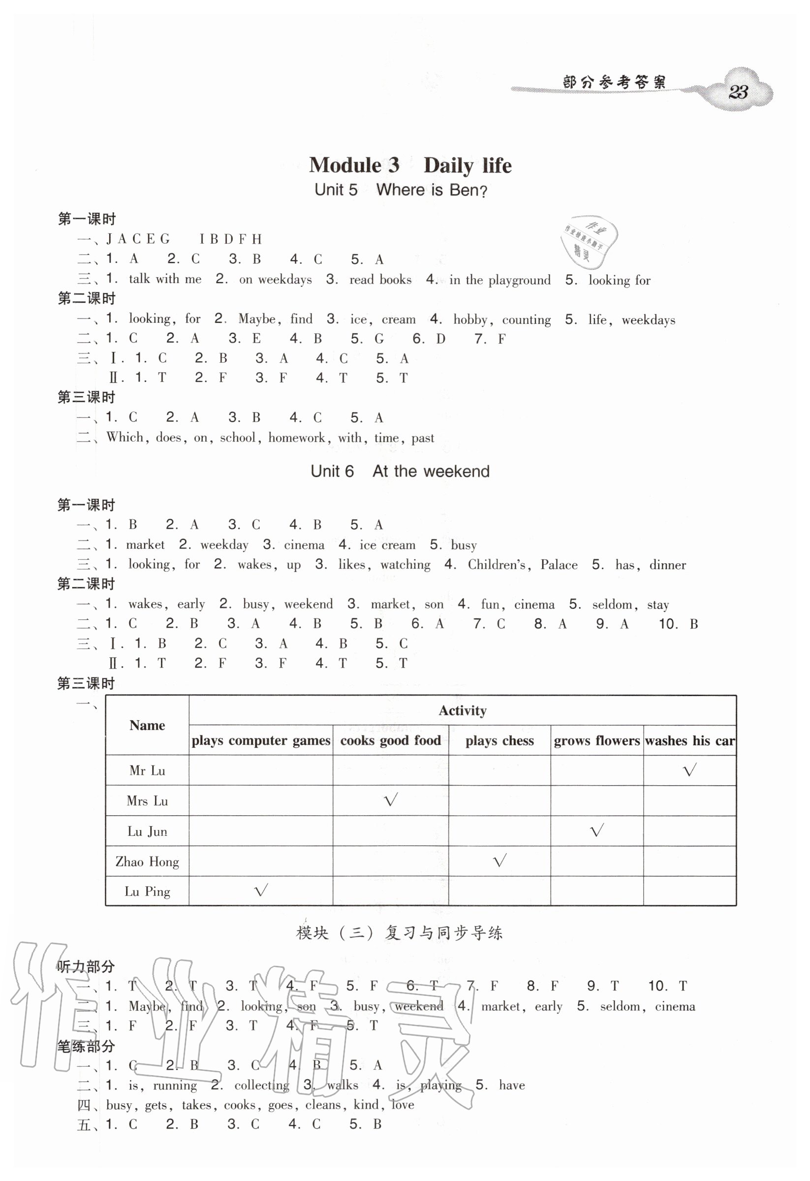 2020年小学英语双基同步导学导练五年级上册广州版 参考答案第3页