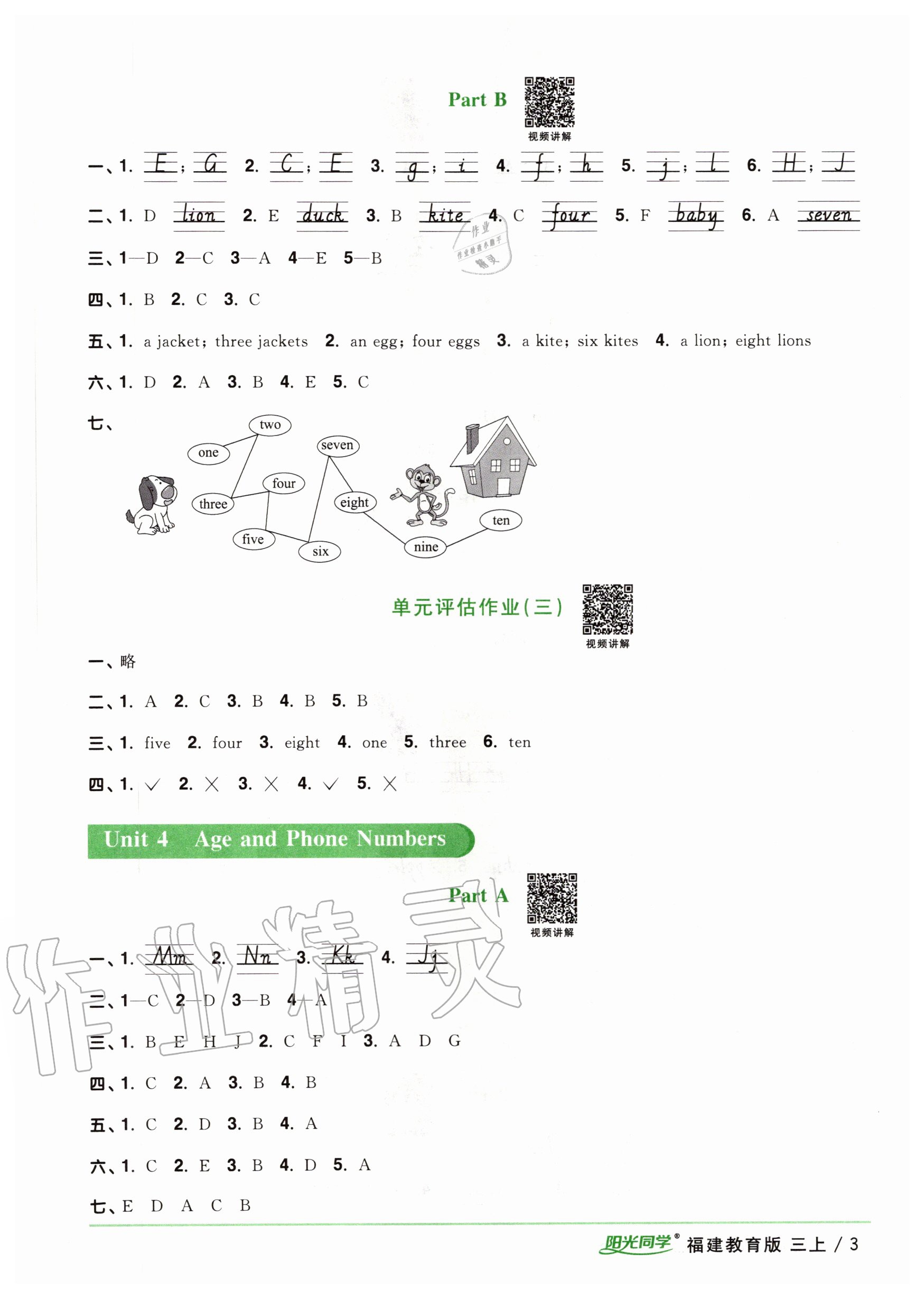 2020年陽光同學(xué)課時優(yōu)化作業(yè)三年級英語上冊福建教育版 參考答案第3頁