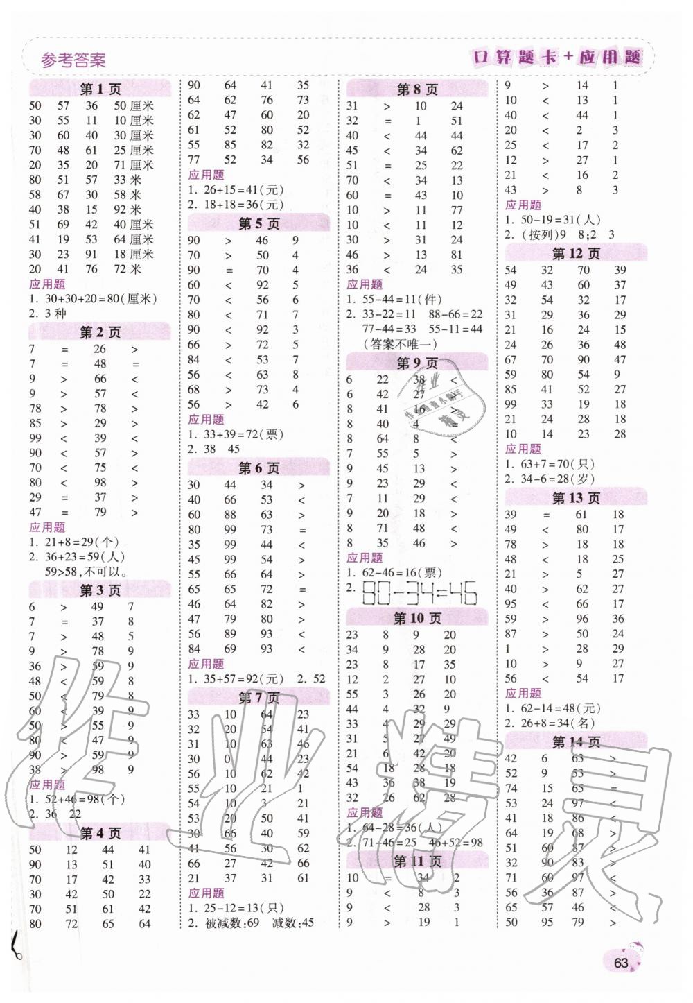 2020年口算題卡加應(yīng)用題一日一練二年級數(shù)學(xué)上冊人教版 第1頁