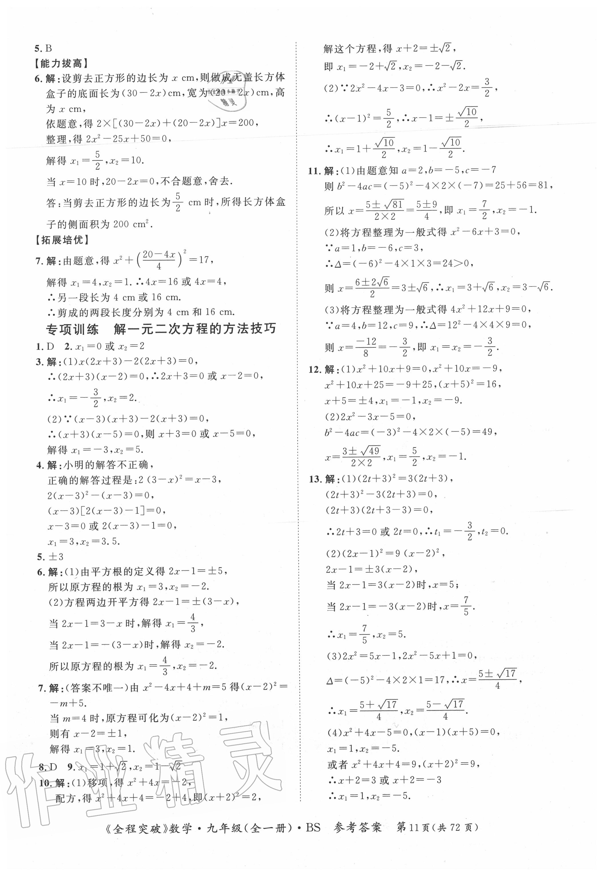 2020年全程突破九年级数学全一册北师大版 第11页