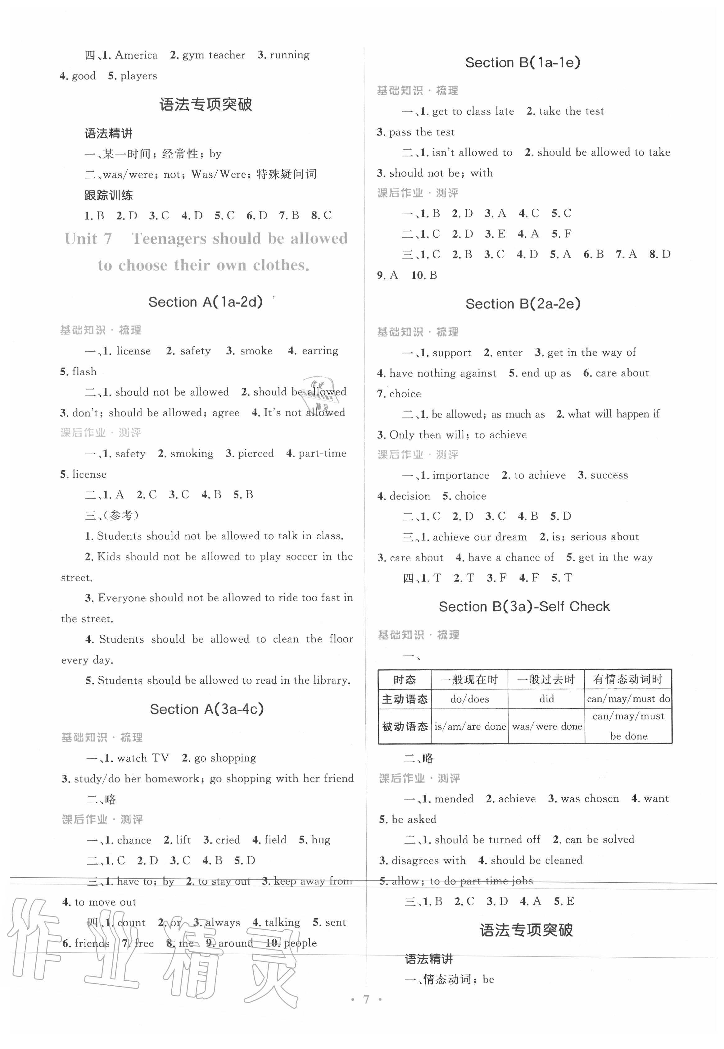 2020年人教金學(xué)典同步解析與測評學(xué)考練九年級英語全一冊人教版 參考答案第7頁