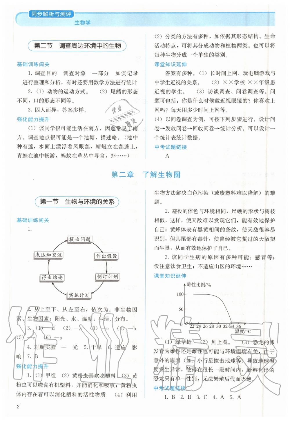 2020年人教金學典同步解析與測評七年級生物學上冊人教版 參考答案第2頁