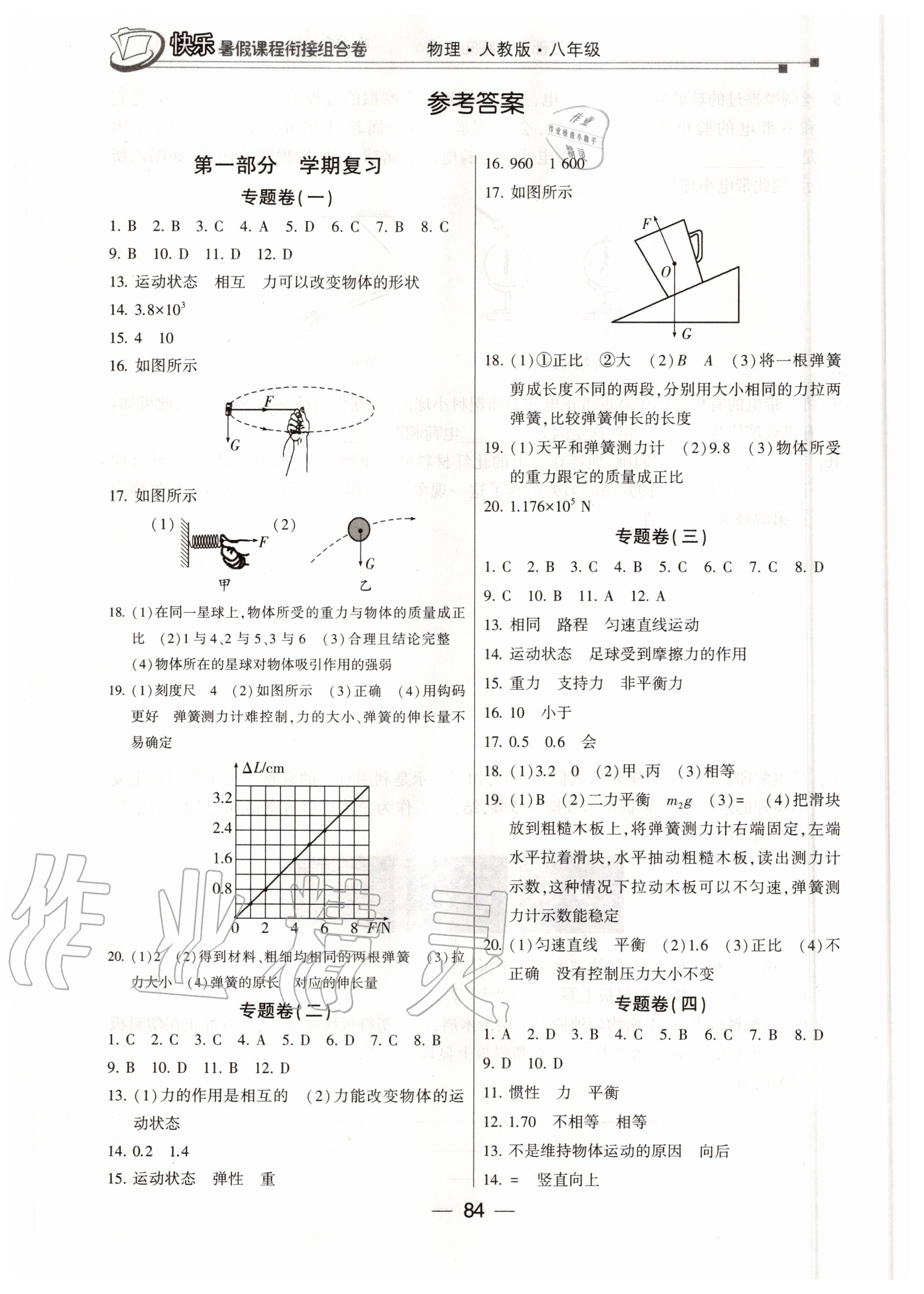 2020年快樂暑假課程銜接組合卷八年級物理人教版 參考答案第1頁