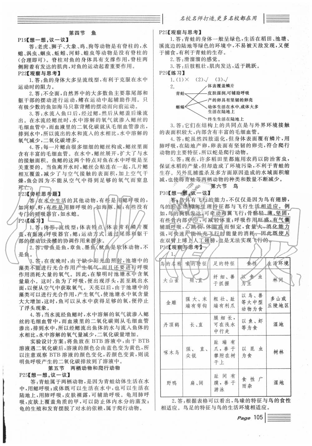 2020年名校课堂八年级生物全一册人教版 参考答案第2页