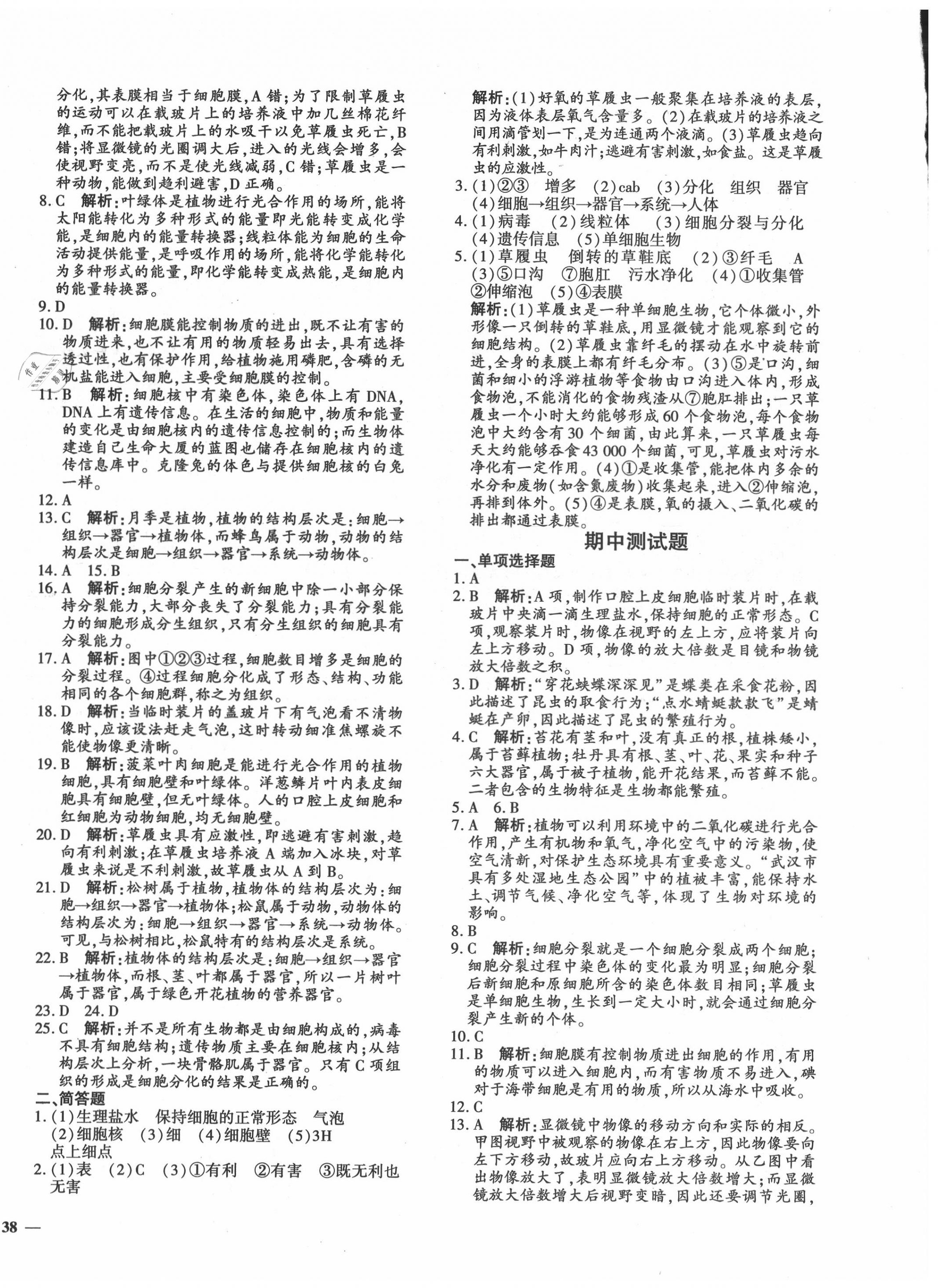 2020年黄冈360度定制密卷七年级生物上册苏教版 第4页