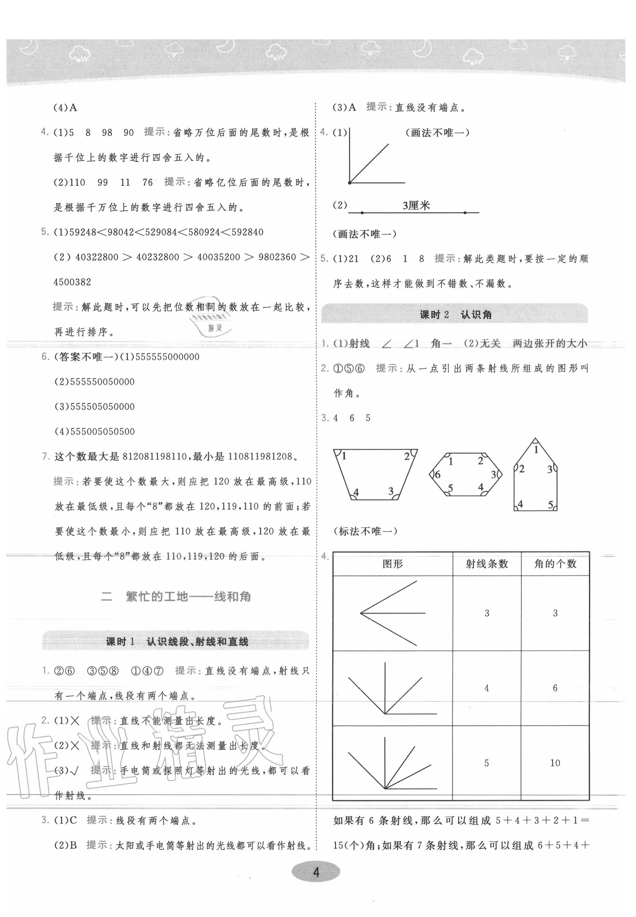 2020年黃岡同步練一日一練四年級數(shù)學(xué)上冊青島版 參考答案第4頁