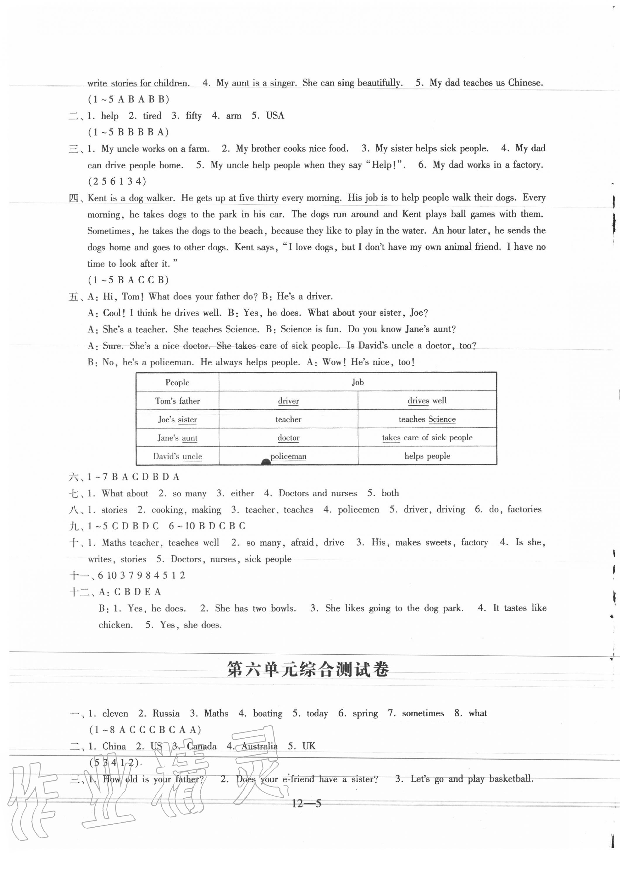 第六单元综合测试卷 - 参考答案第5页