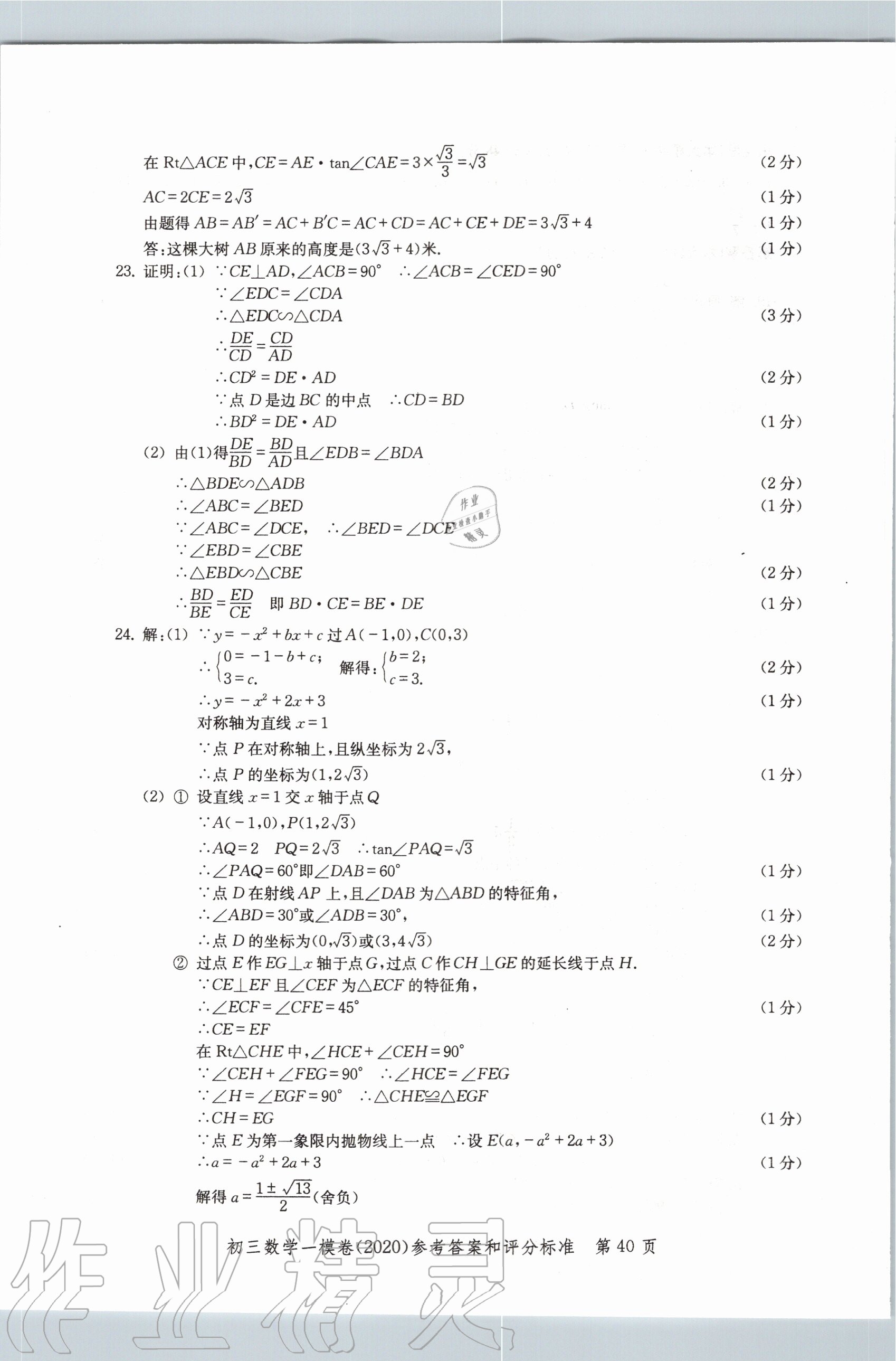 2020年文化課強(qiáng)化訓(xùn)練合訂本數(shù)學(xué) 參考答案第40頁