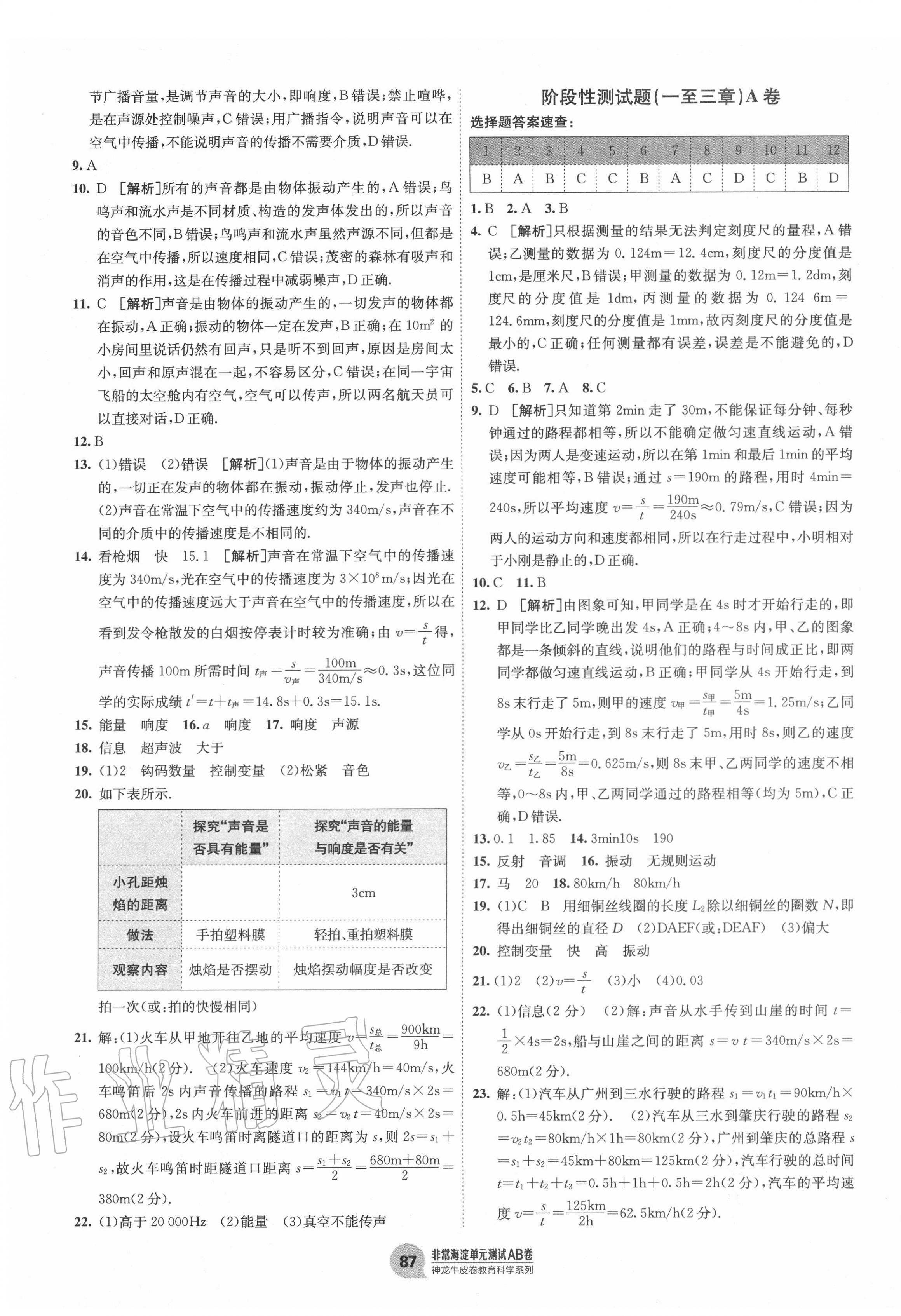 2020年海淀單元測試AB卷八年級物理上冊教科版 第3頁