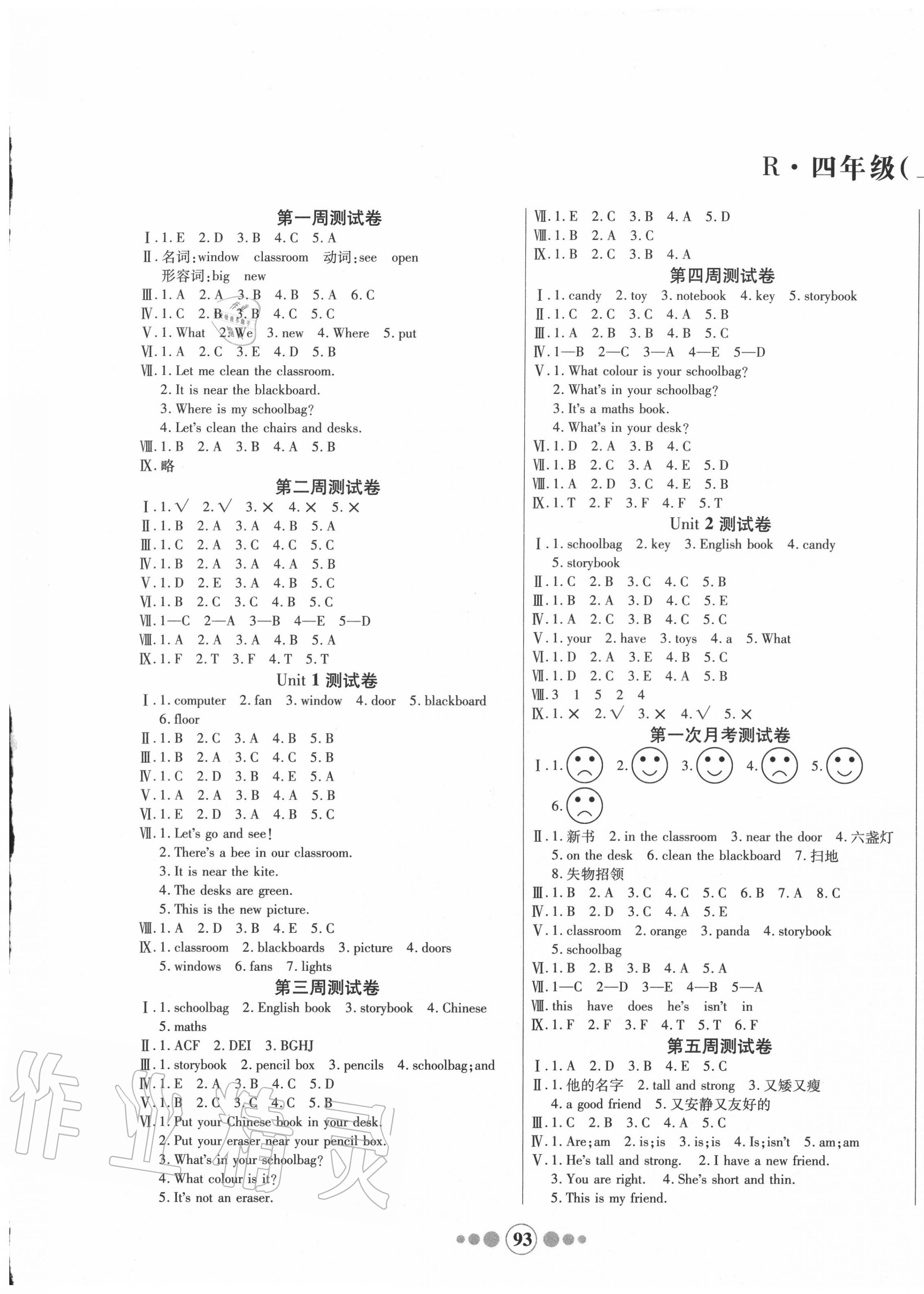 2020年小學(xué)生名校百分卷學(xué)優(yōu)好卷四年級(jí)英語上冊(cè)人教版 參考答案第1頁