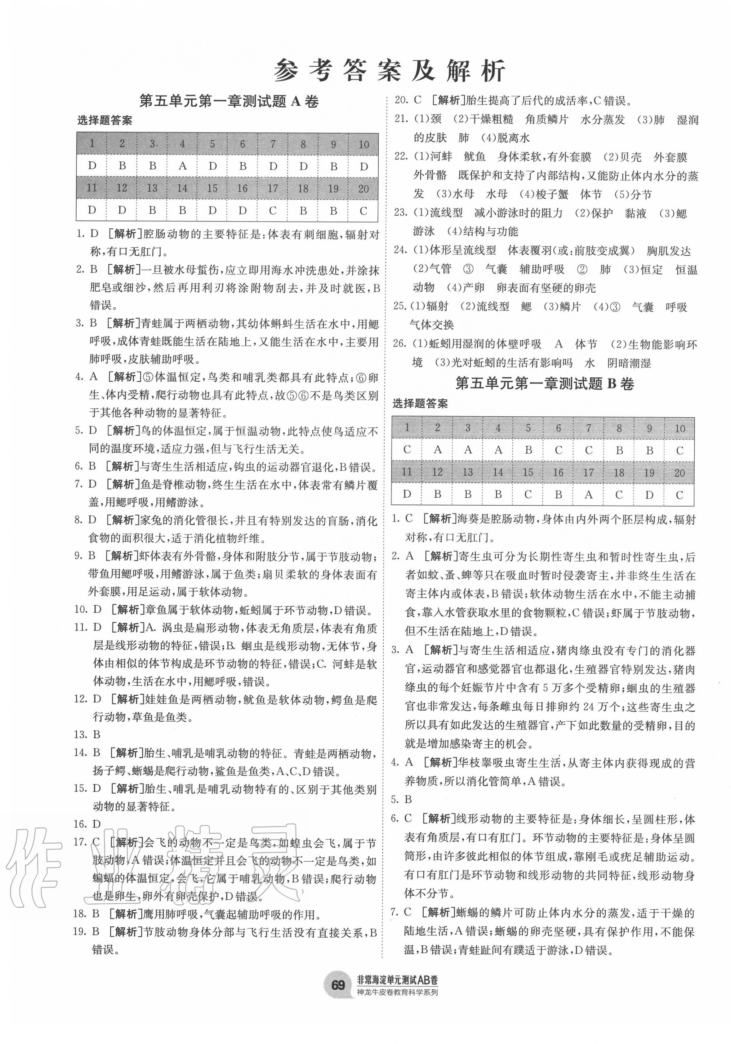 2020年海淀單元測試AB卷八年級生物上冊人教版 第1頁