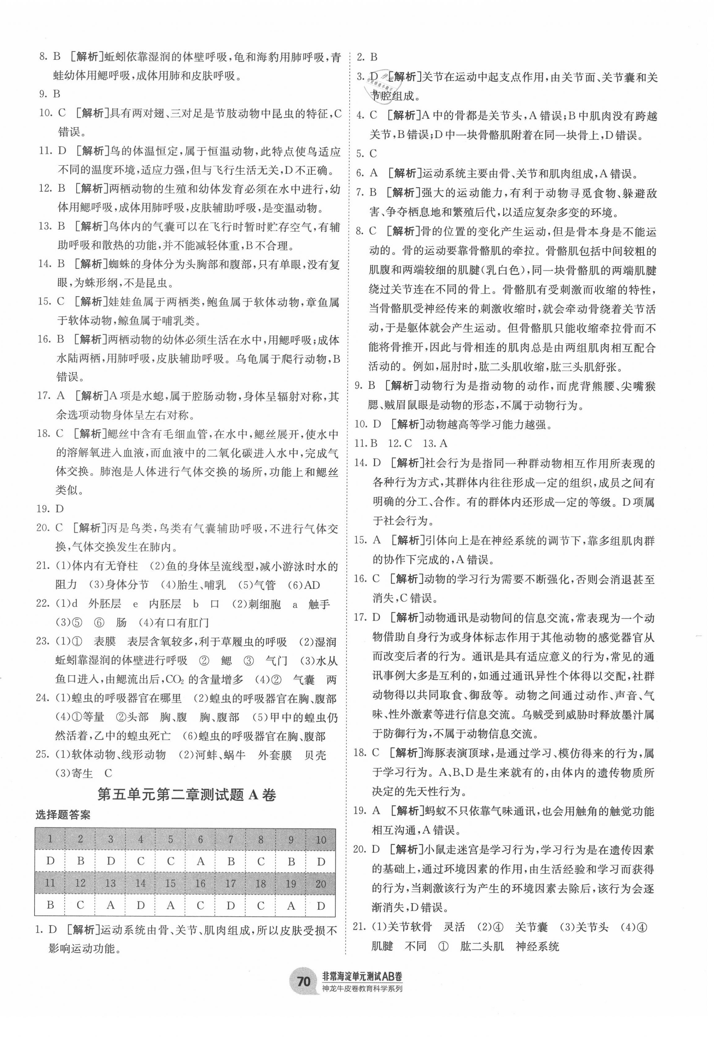 2020年海淀單元測(cè)試AB卷八年級(jí)生物上冊(cè)人教版 第2頁(yè)