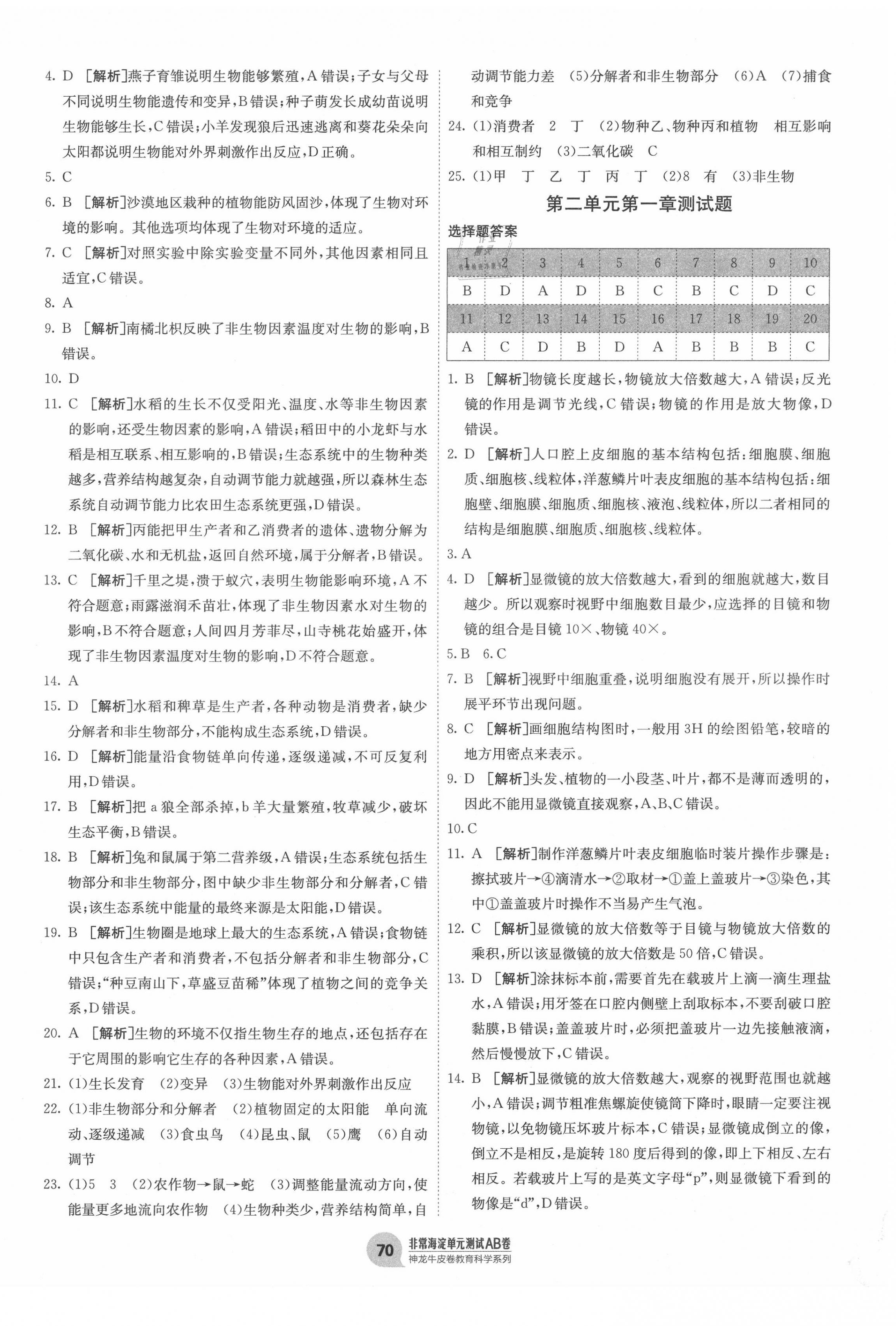 2020年海淀單元測(cè)試AB卷七年級(jí)生物上冊(cè)人教版 第2頁