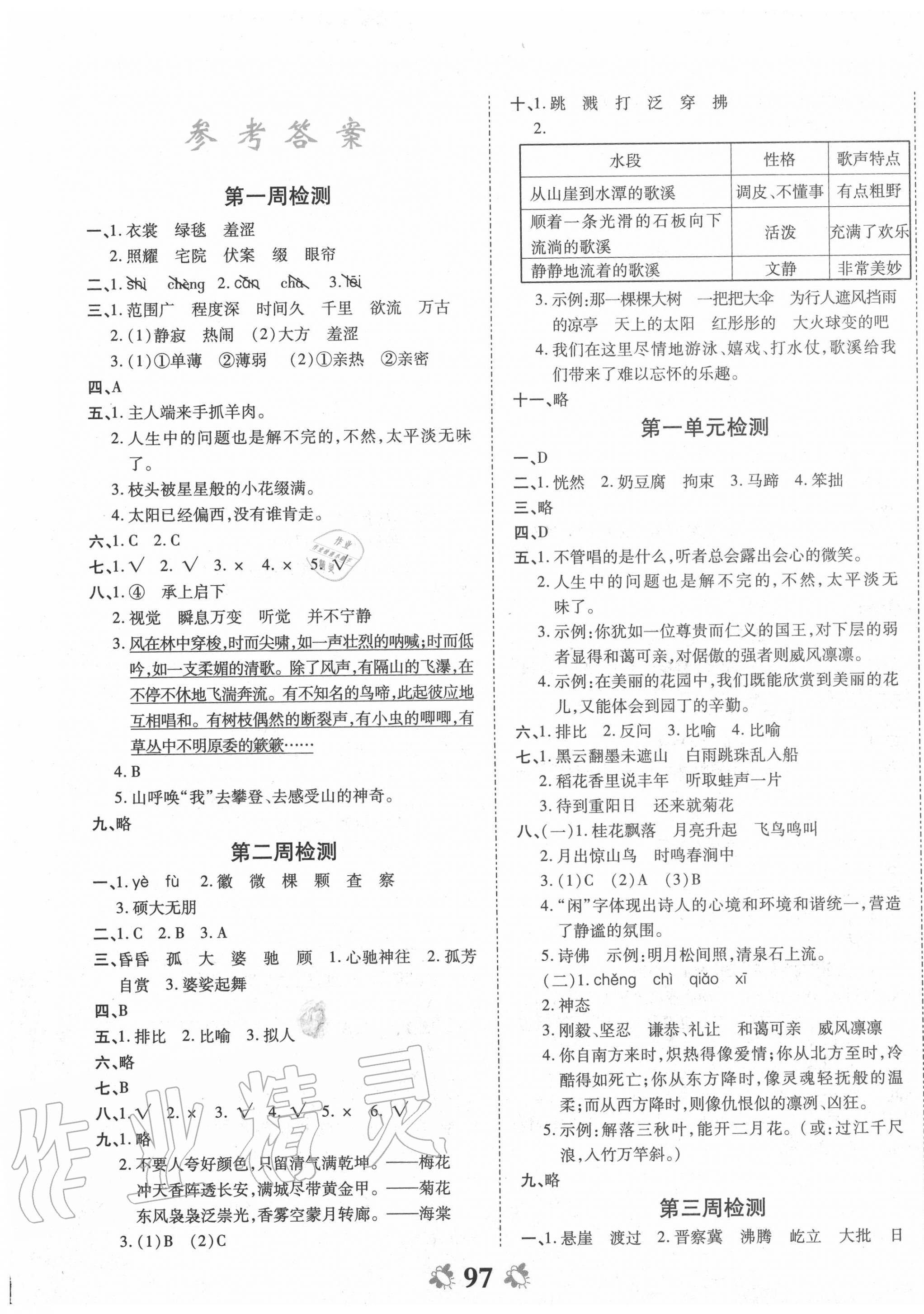 2020年全能练考卷六年级语文上册人教版 第1页