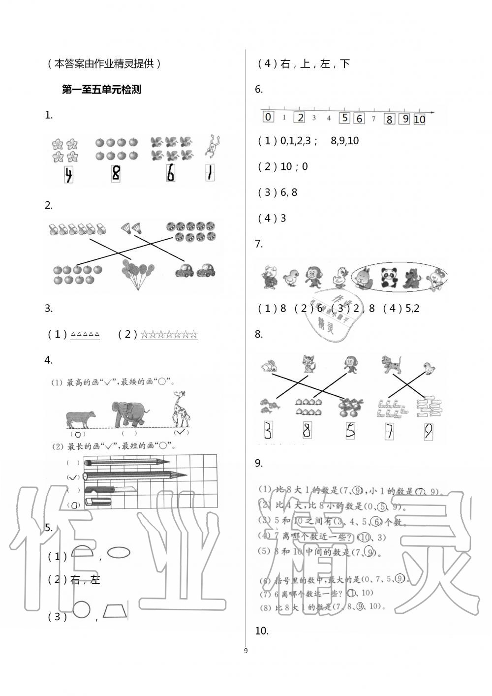 2020年小學(xué)數(shù)學(xué)課本配套練習(xí)一年級(jí)上冊(cè)蘇教版 第9頁(yè)