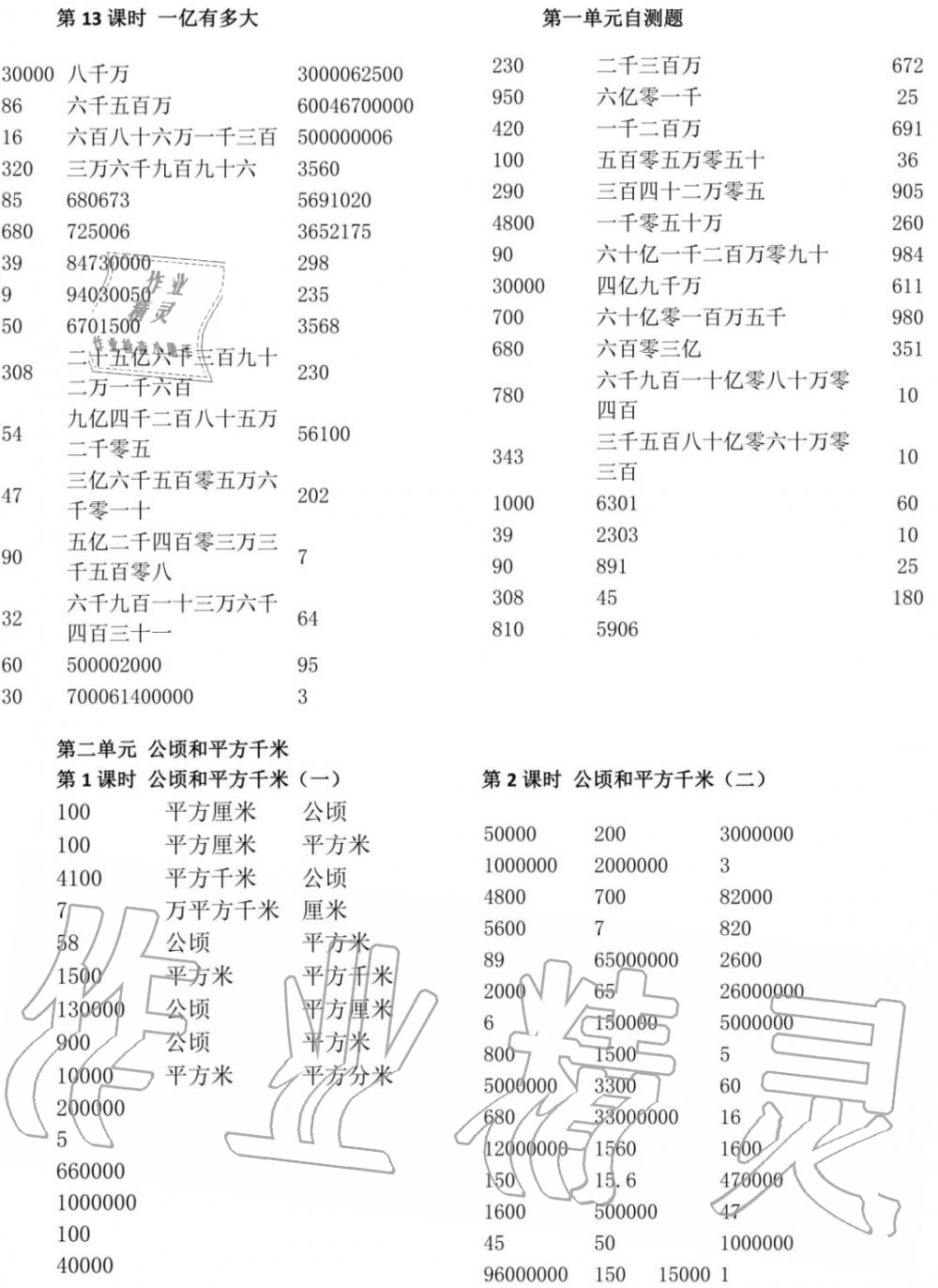 2020年小学数学口算速算心算四年级上册人教版 参考答案第4页