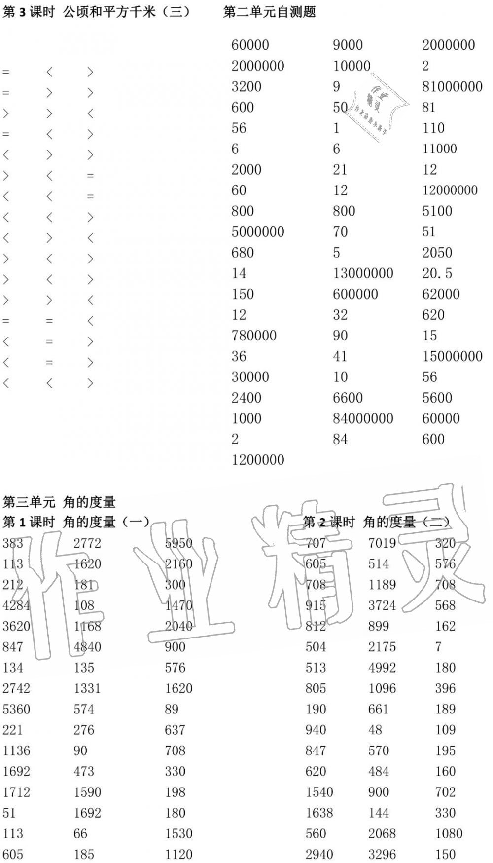 2020年小学数学口算速算心算四年级上册人教版 参考答案第5页