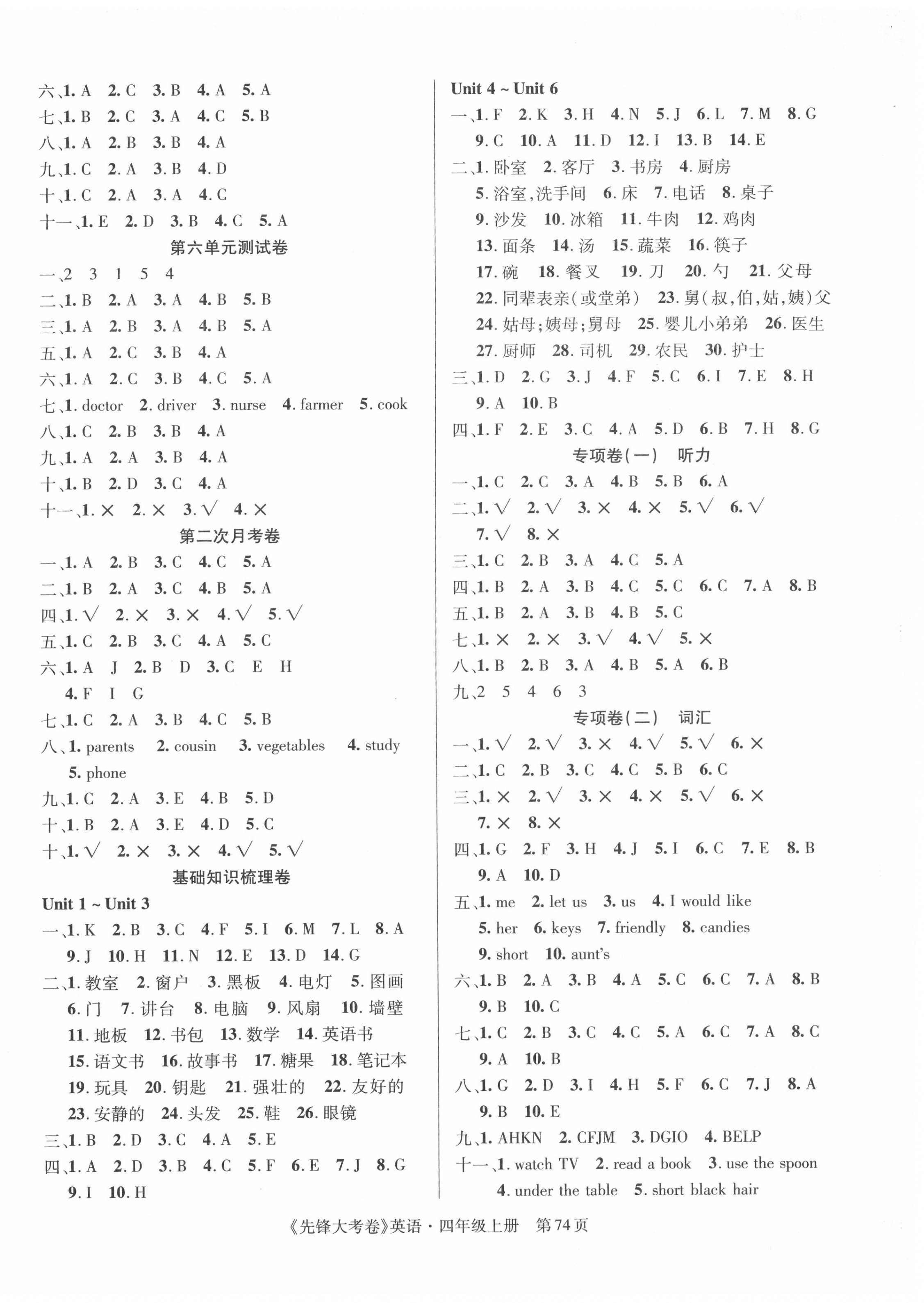 2020年單元加期末復(fù)習(xí)先鋒大考卷四年級(jí)英語(yǔ)上冊(cè)人教PEP版 參考答案第2頁(yè)