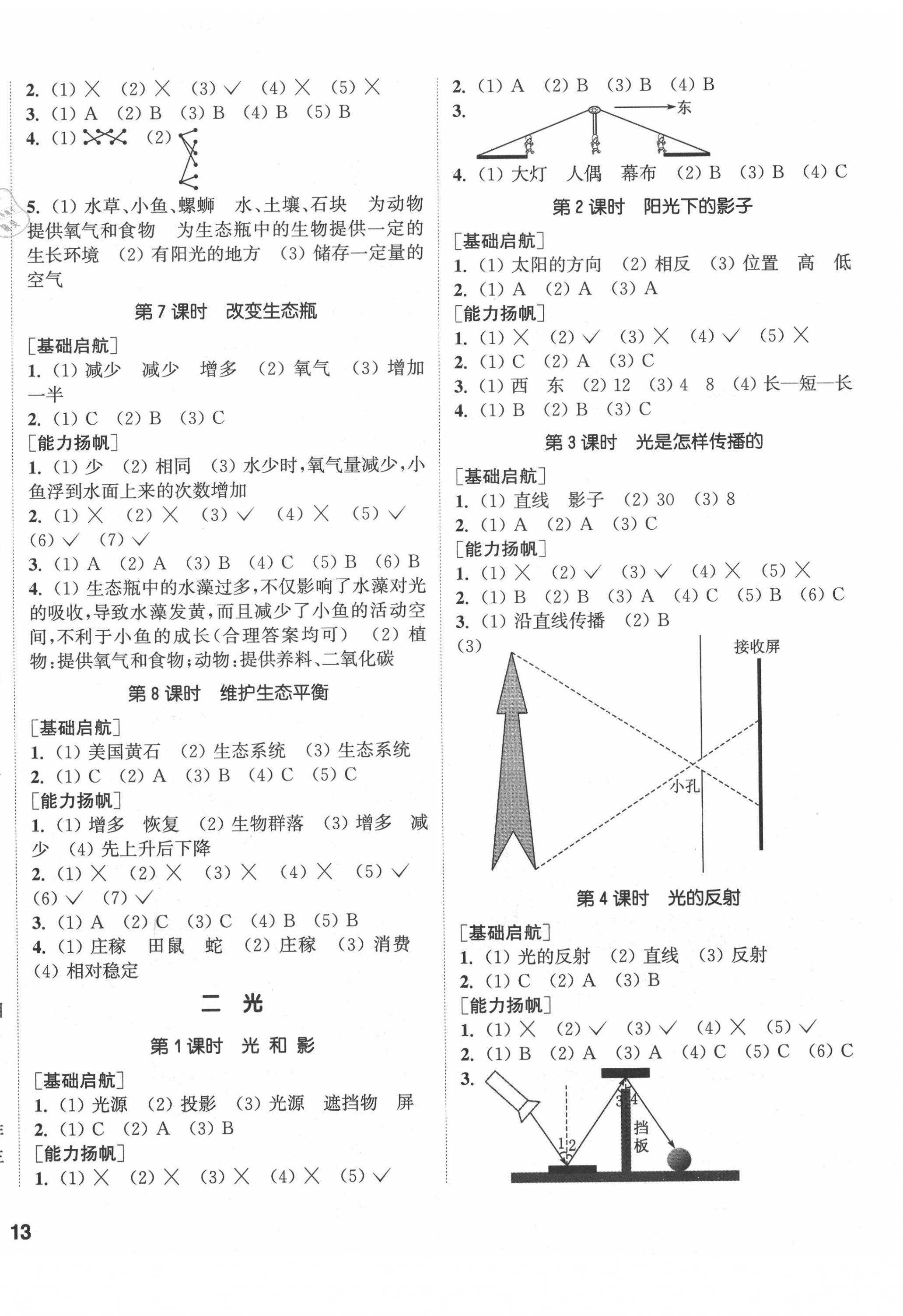 2020年通城学典课时作业本五年级科学上册教科版 参考答案第2页