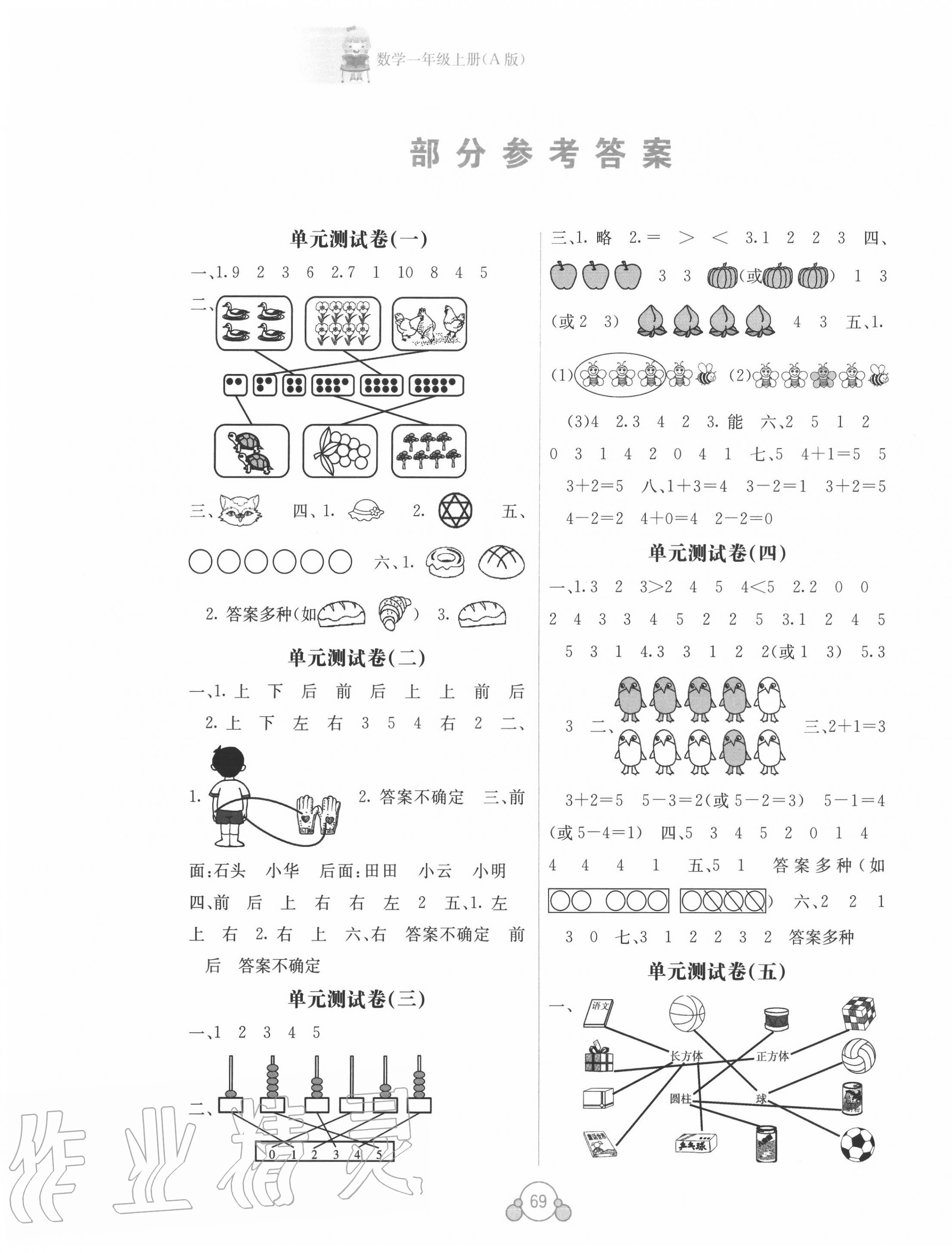 2020年自主學習能力測評單元測試一年級數(shù)學上冊人教版 第1頁