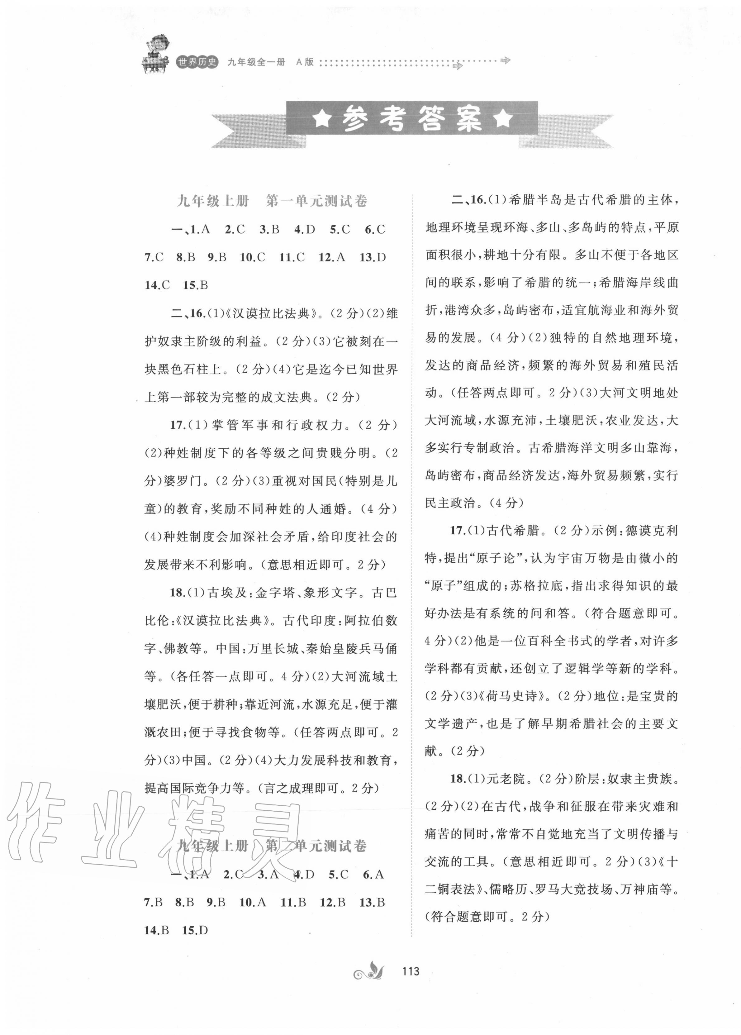 2020年新課程學(xué)習(xí)與測評(píng)單元雙測九年級(jí)世界歷史全一冊(cè)人教版A版 第1頁