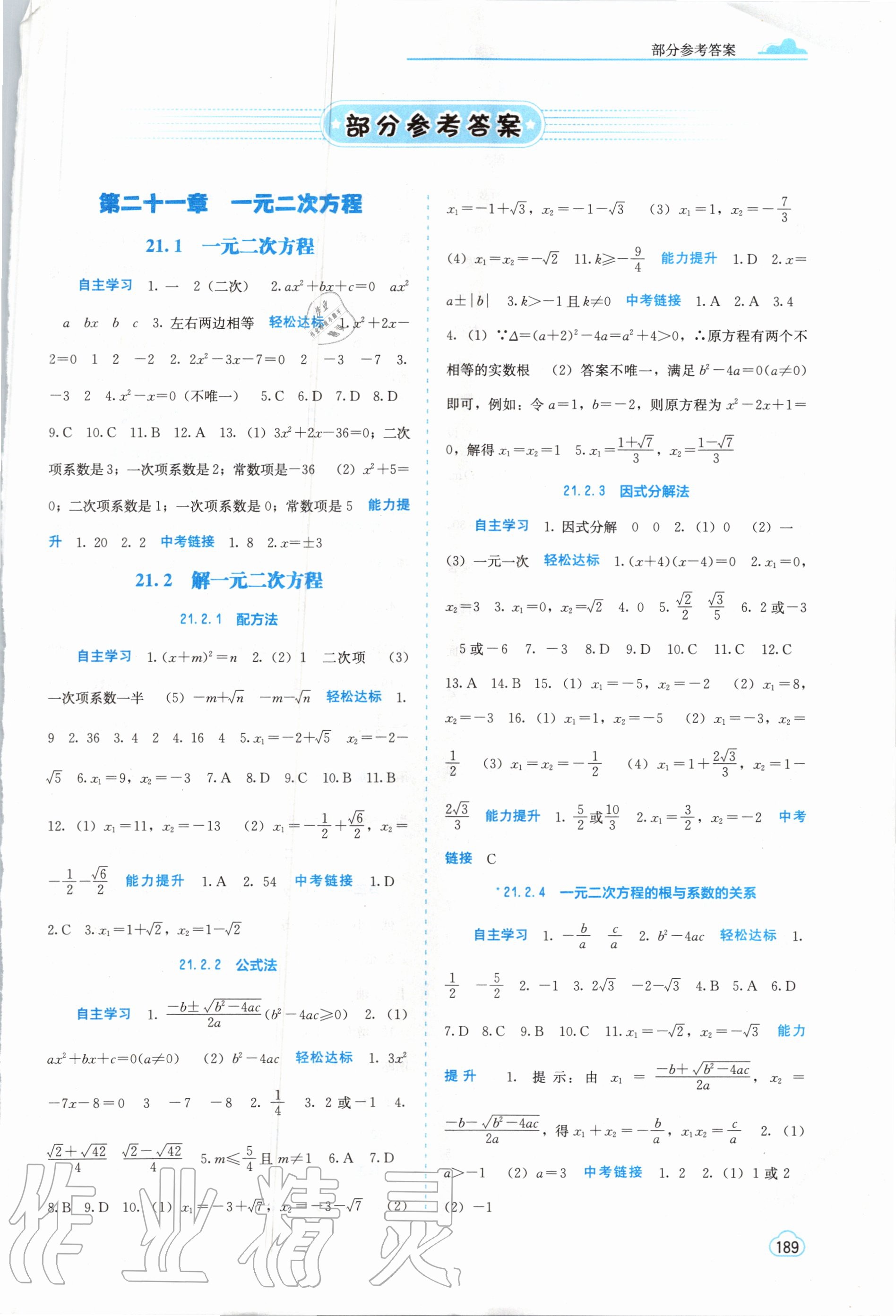 2020年自主学习能力测评九年级数学全一册人教版 第1页