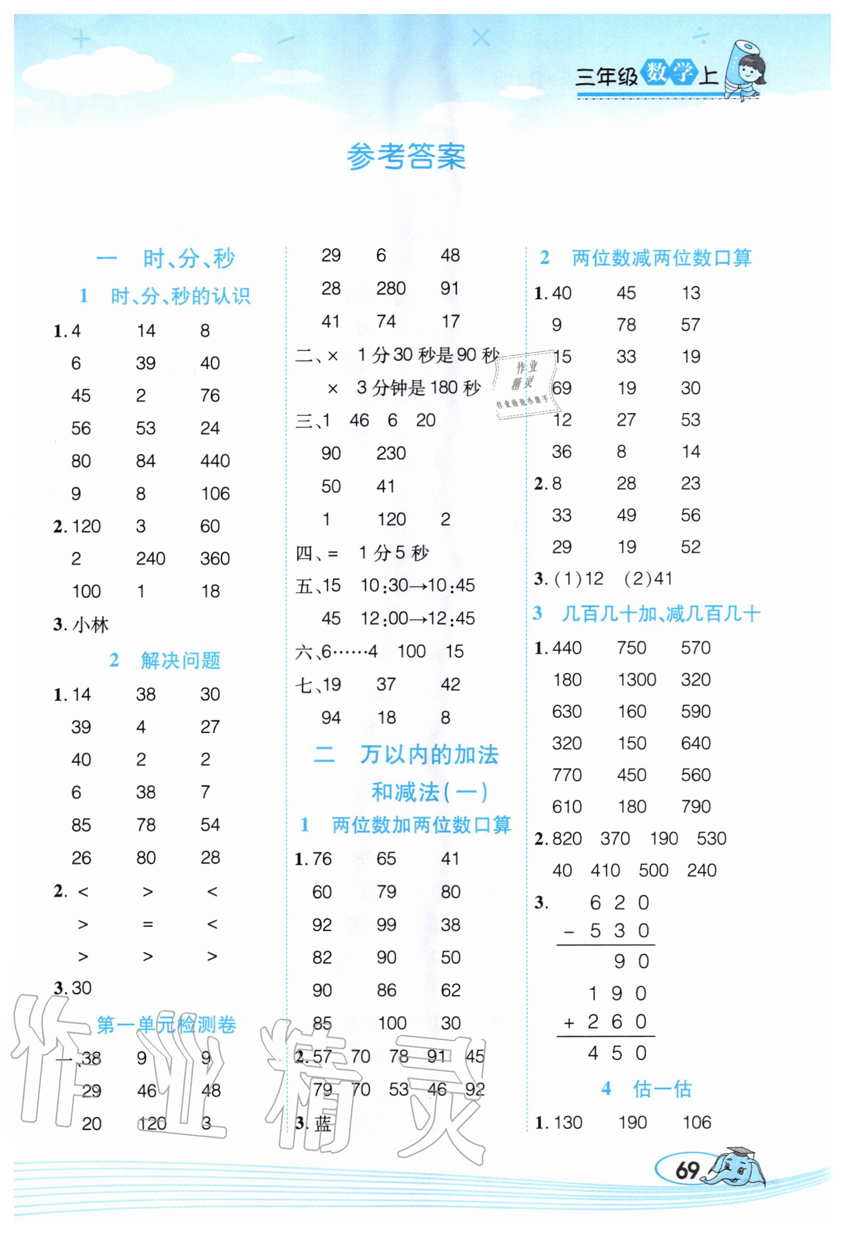 2020年幫你學口算題卡三年級數學上冊人教版 第1頁