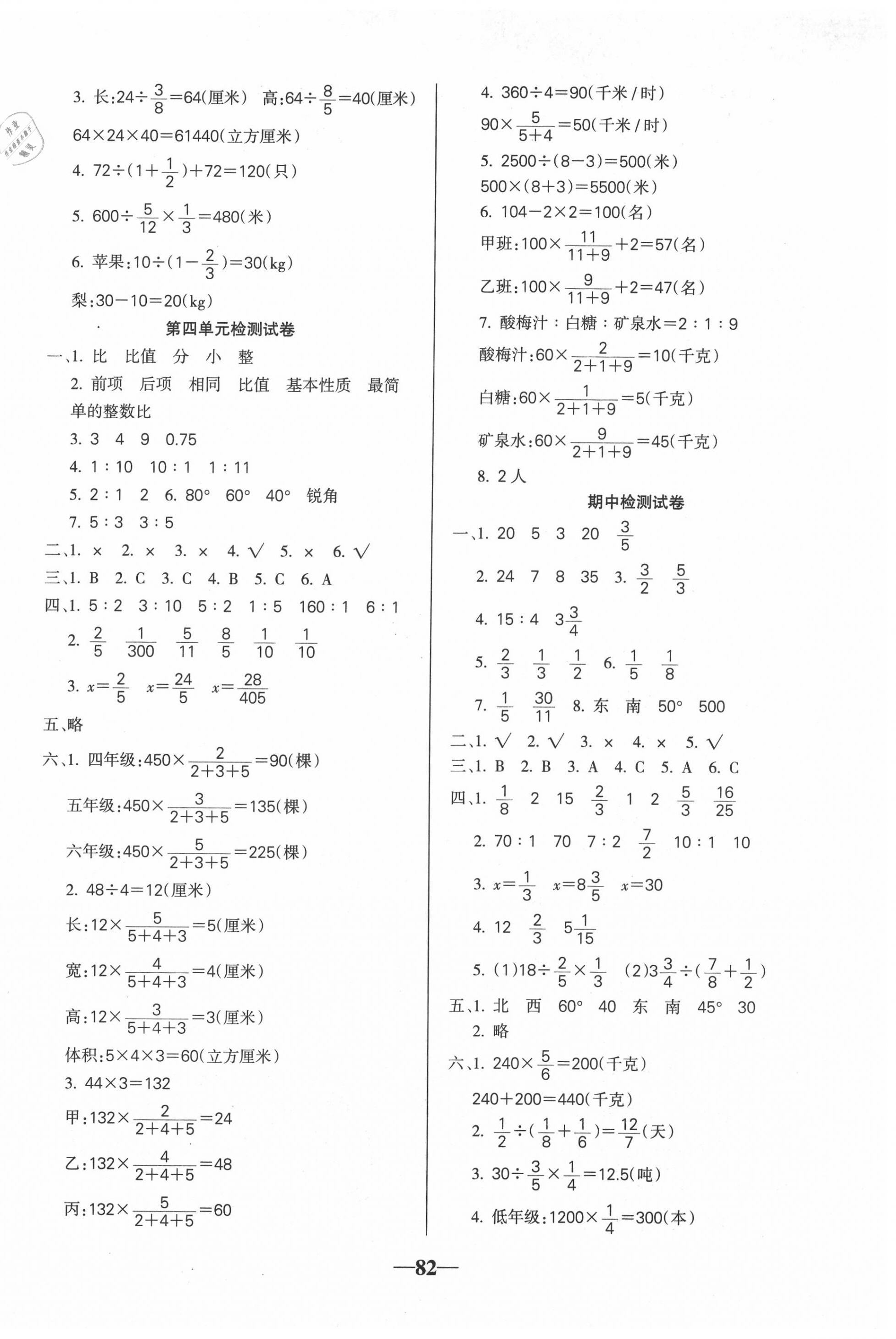 2020年名师点睛满分试卷六年级数学上册人教版 第2页