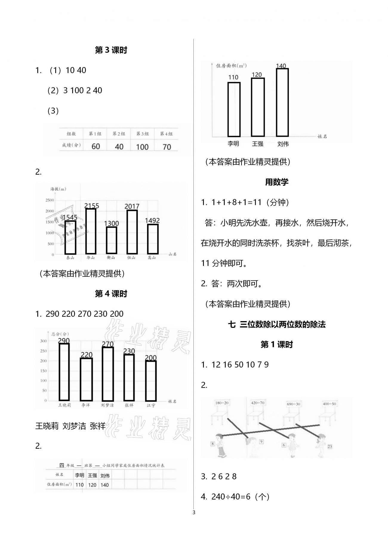 2020年小学数学同步练习四年级上册西师大版西南师范大学出版社 参考答案第3页