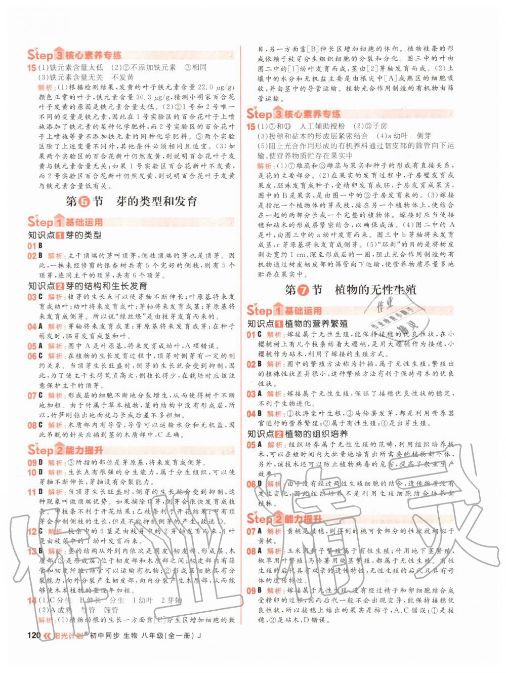 2020年陽(yáng)光計(jì)劃初中同步八年級(jí)生物全一冊(cè)冀教版 參考答案第4頁(yè)