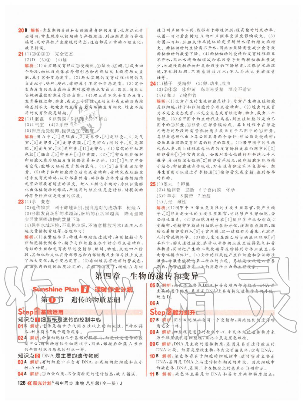 2020年陽光計劃初中同步八年級生物全一冊冀教版 參考答案第12頁