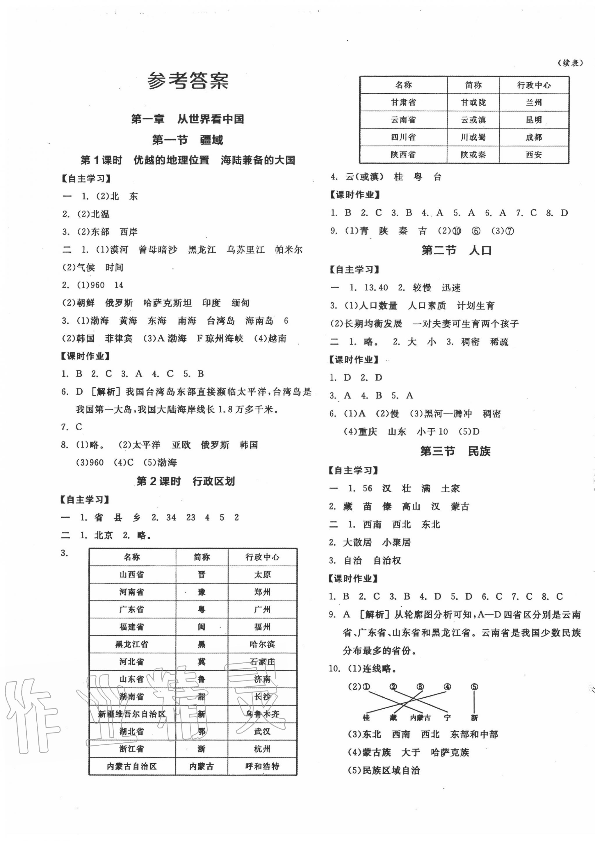 2020年全品學(xué)練考八年級地理上冊人教版 第1頁