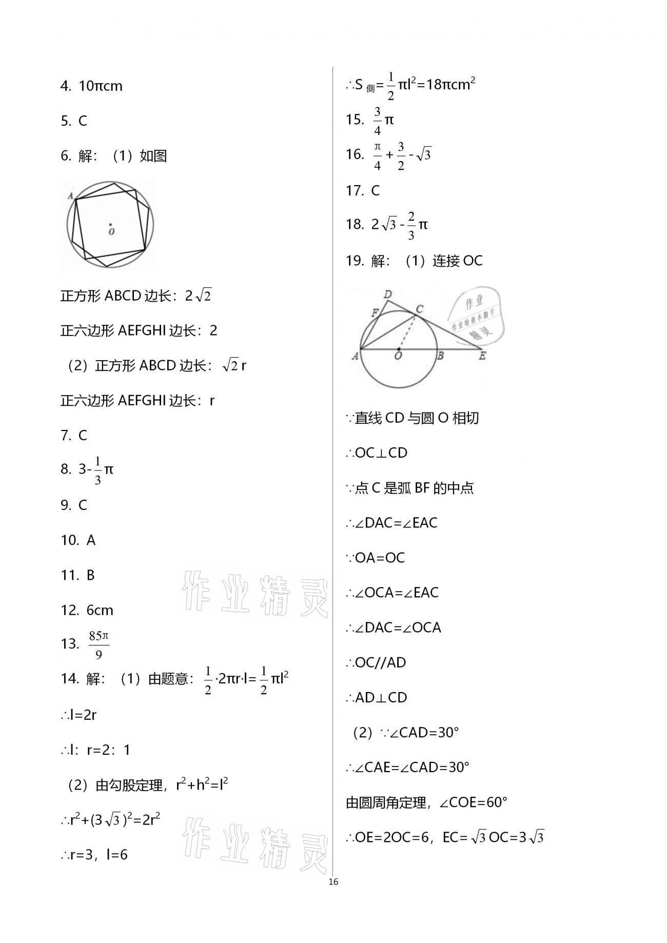 2020年基础训练九年级数学全一册人教版大象出版社 参考答案第16页