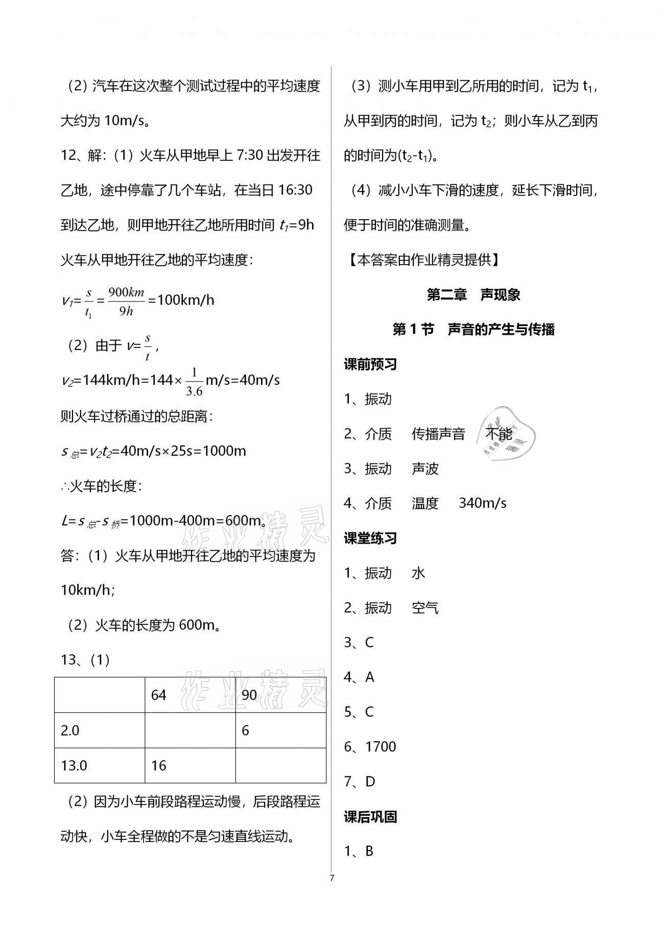 2020年基礎(chǔ)訓(xùn)練八年級(jí)物理上冊(cè)人教版大象出版社 參考答案第7頁