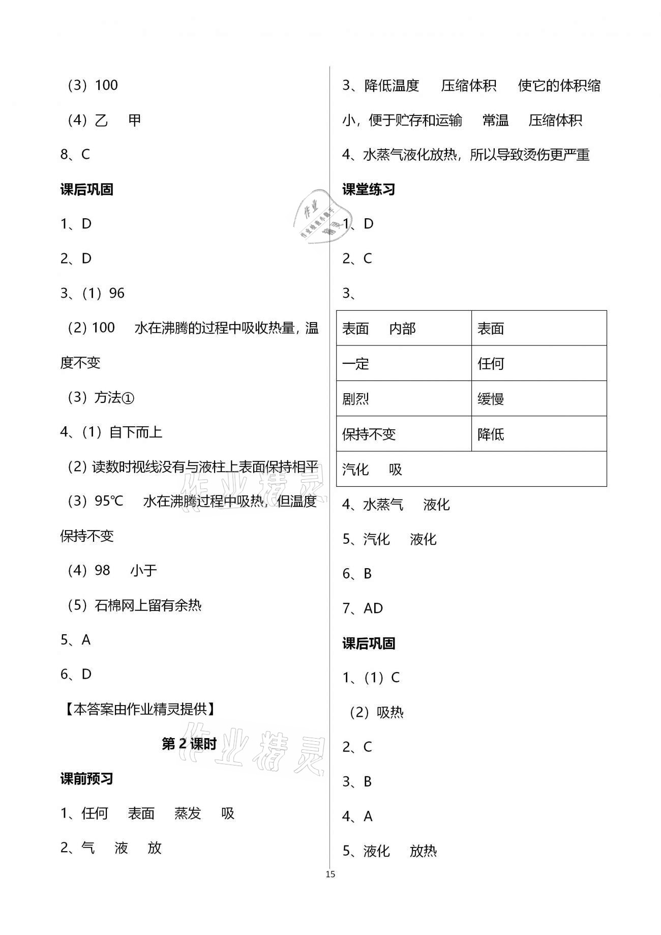 2020年基础训练八年级物理上册人教版大象出版社 参考答案第15页