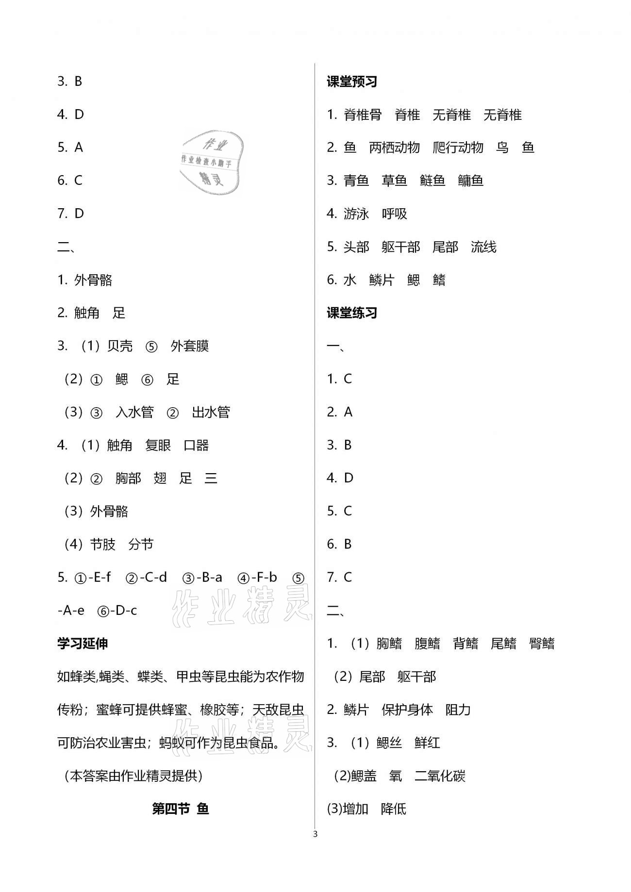 2020年基础训练八年级生物学上册人教版大象出版社 参考答案第3页