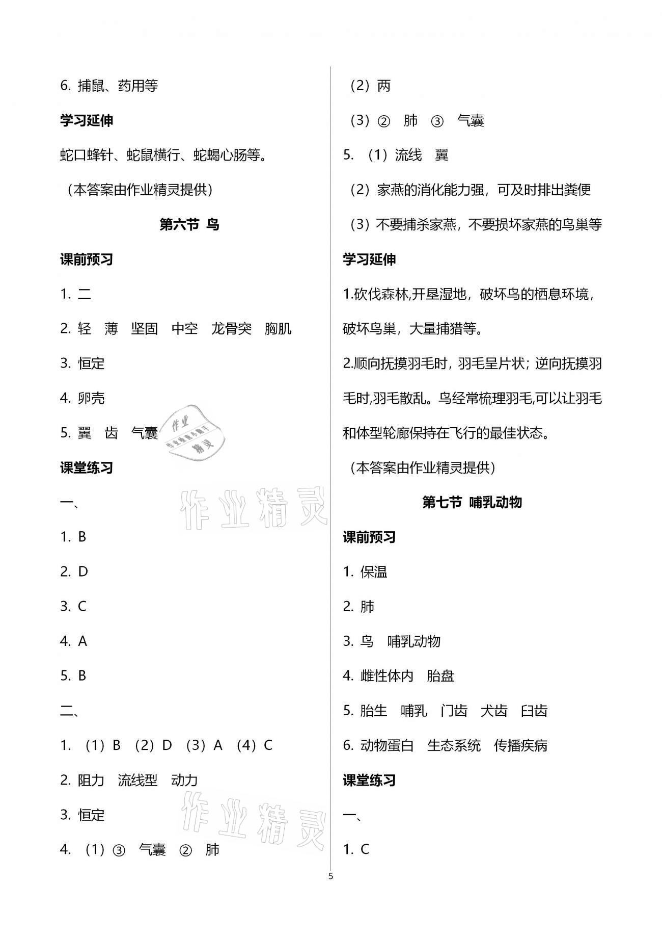 2020年基础训练八年级生物学上册人教版大象出版社 参考答案第5页