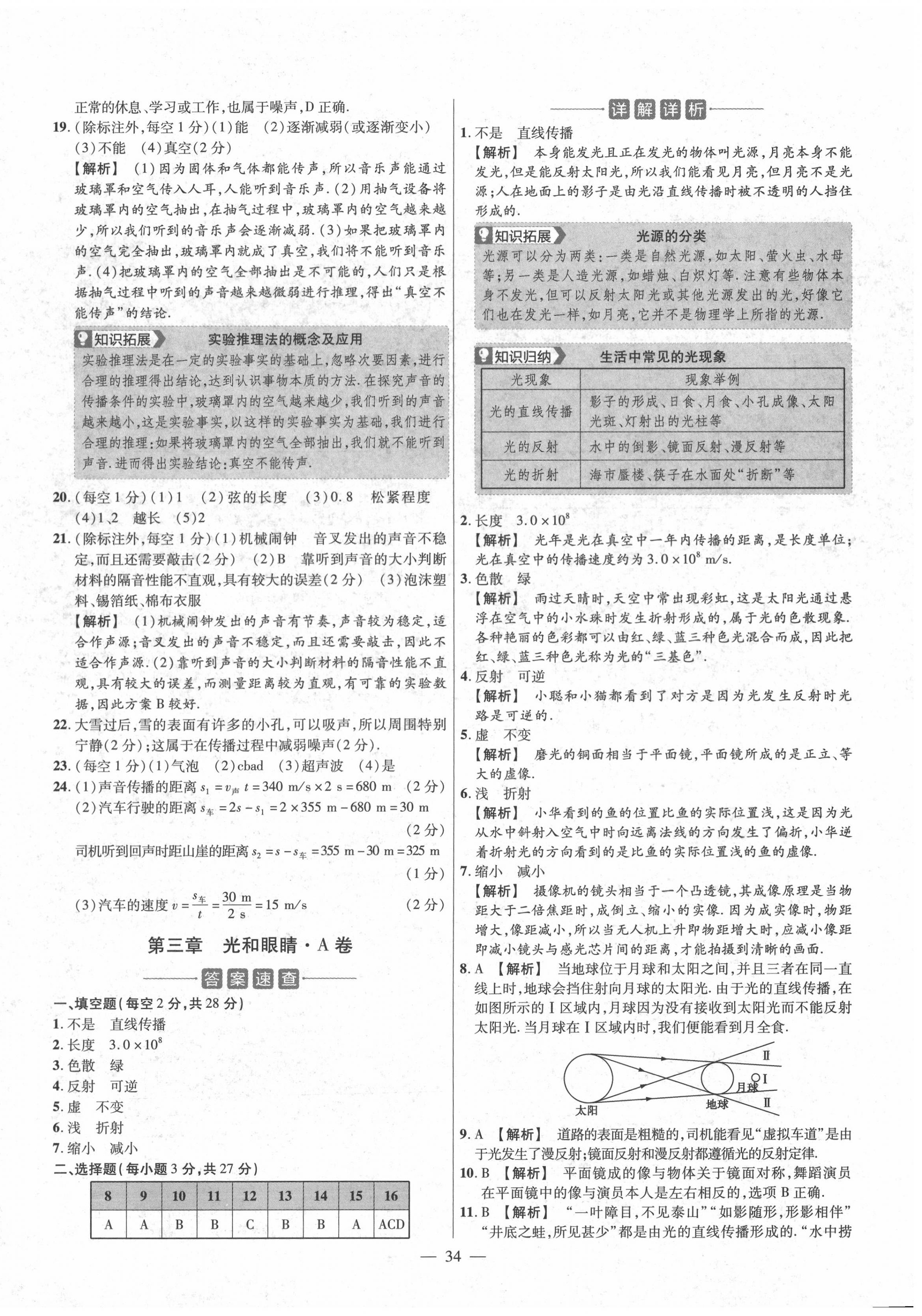 2020年金考卷活頁題選八年級物理上冊滬粵版 參考答案第4頁