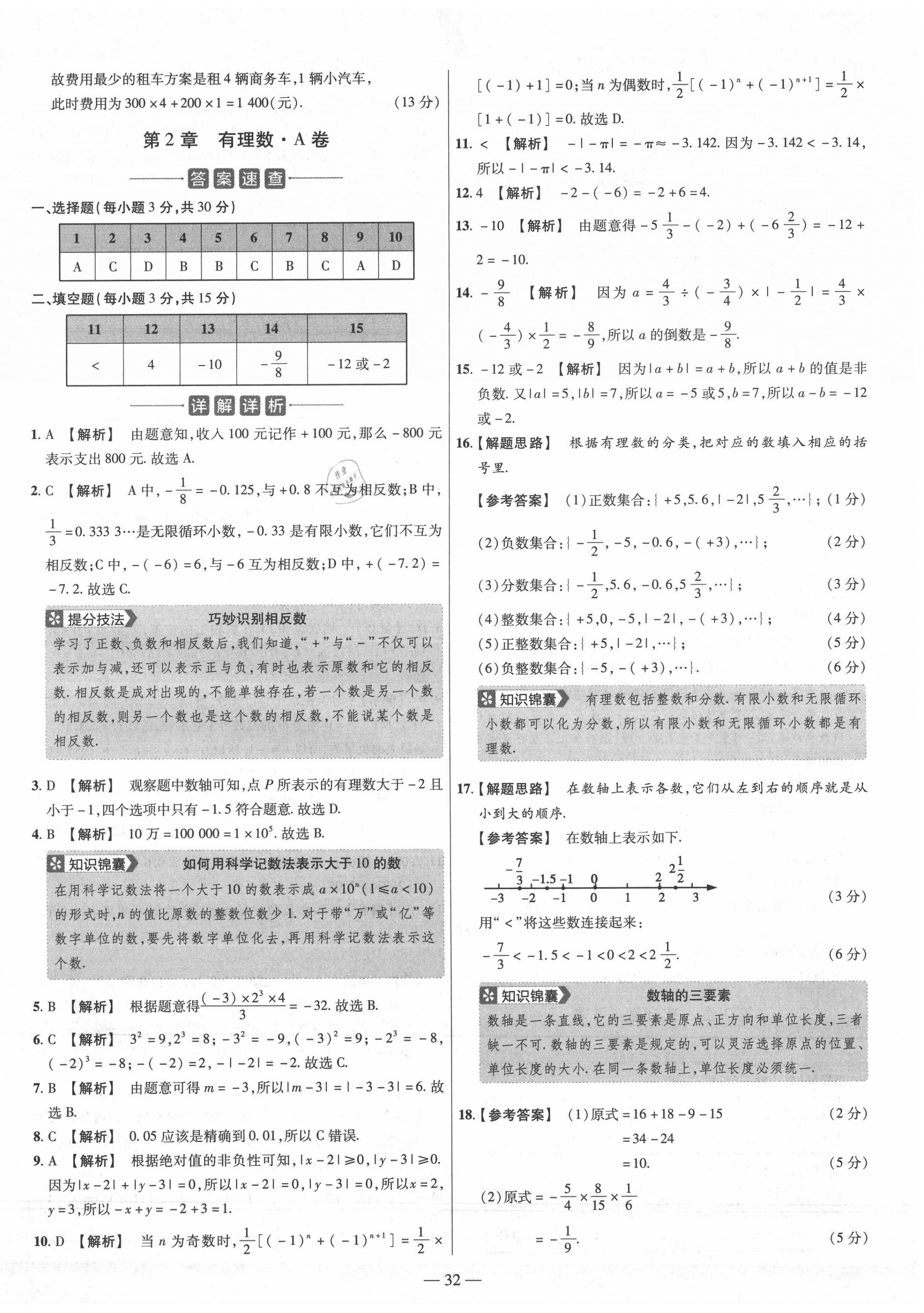 2020年金考卷活頁題選七年級數(shù)學(xué)上冊華師大版 參考答案第2頁