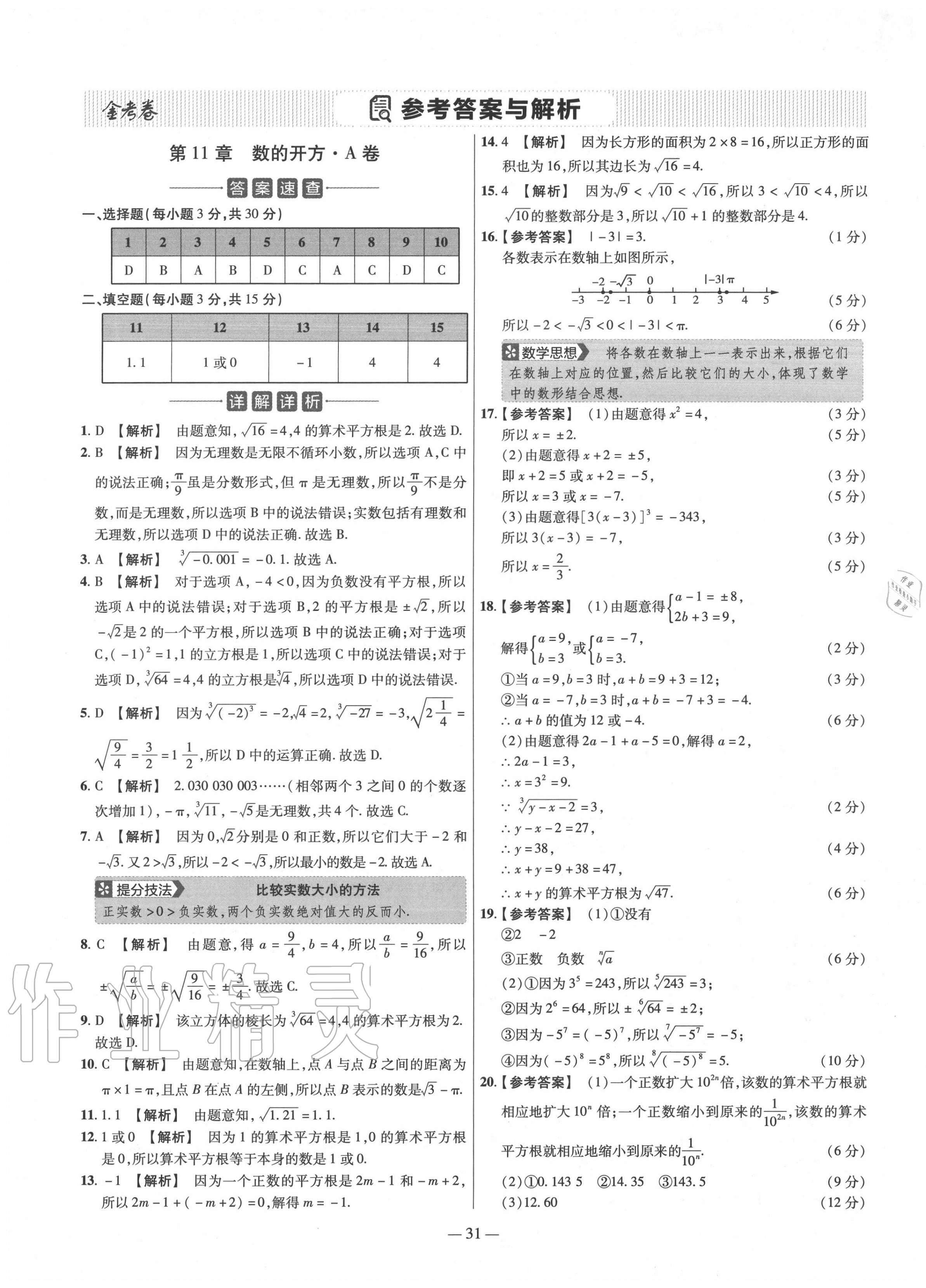 2020年金考卷活頁題選八年級數(shù)學上冊華師大版 參考答案第1頁